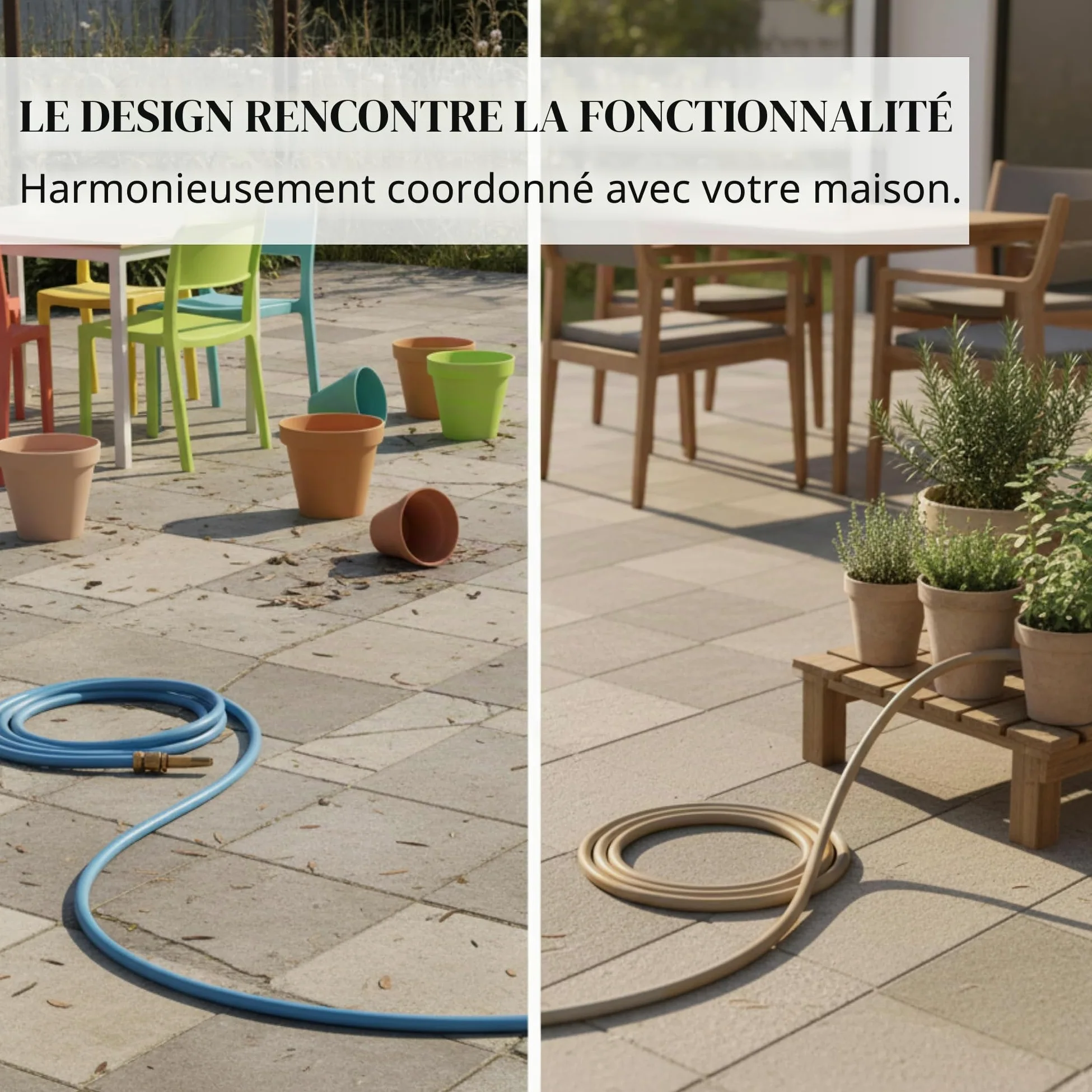 LIVLIG Tuyau d'Arrosage 30m Design – Tuyau Arrosage Flexible, 60% Recyclé, UV Résistant, Anti-Torsion, 1/2 Pouce, Beige
