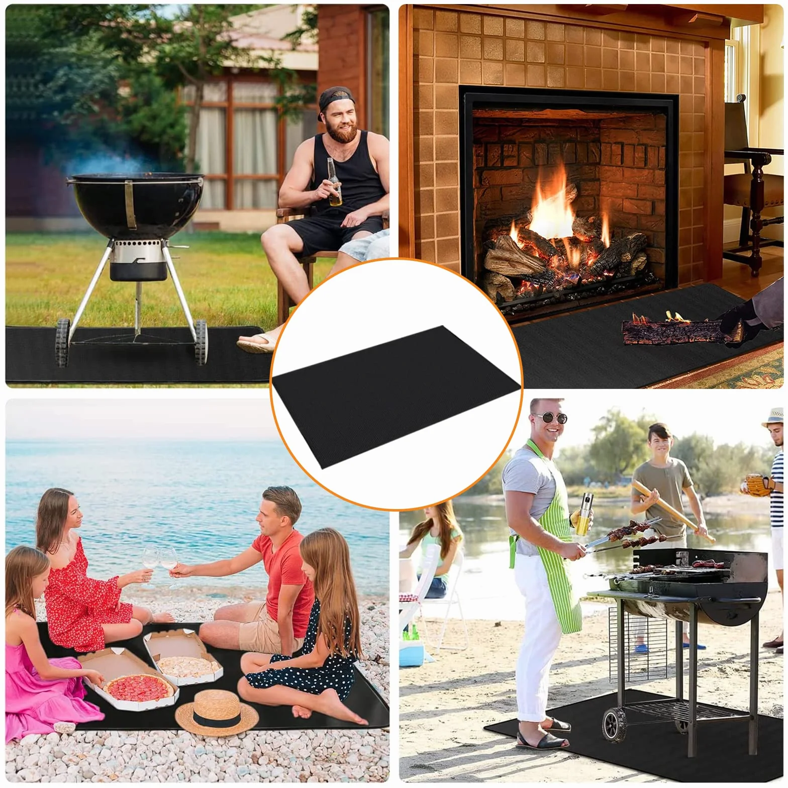 Tapis de Barbecue 130x160cm Anti Feu BBQ Pliable Réutilisable Étanche pour Sol d'Extérieur