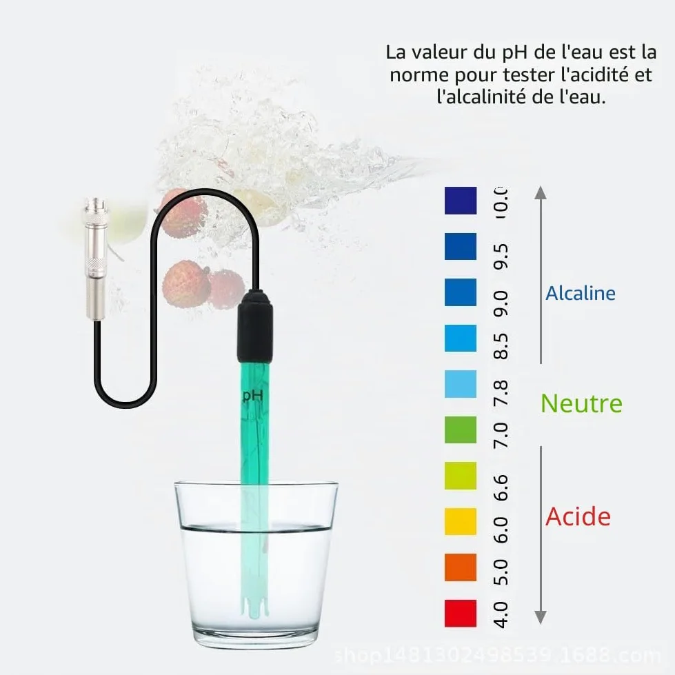 Lecreatekit Sonde de remplacement pH/ORP avec connecteur BNC, plage de 0–14 pH, câble de 300 cm, corps en ABS, pour laboratoire, aquarium et test en hydroponie