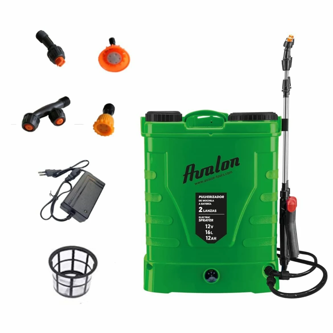 Avalon - Pulvérisateur à Dos à Pression à 2 lances avec Batterie Rechargeable, réservoir 16 l, lances INOX Vert