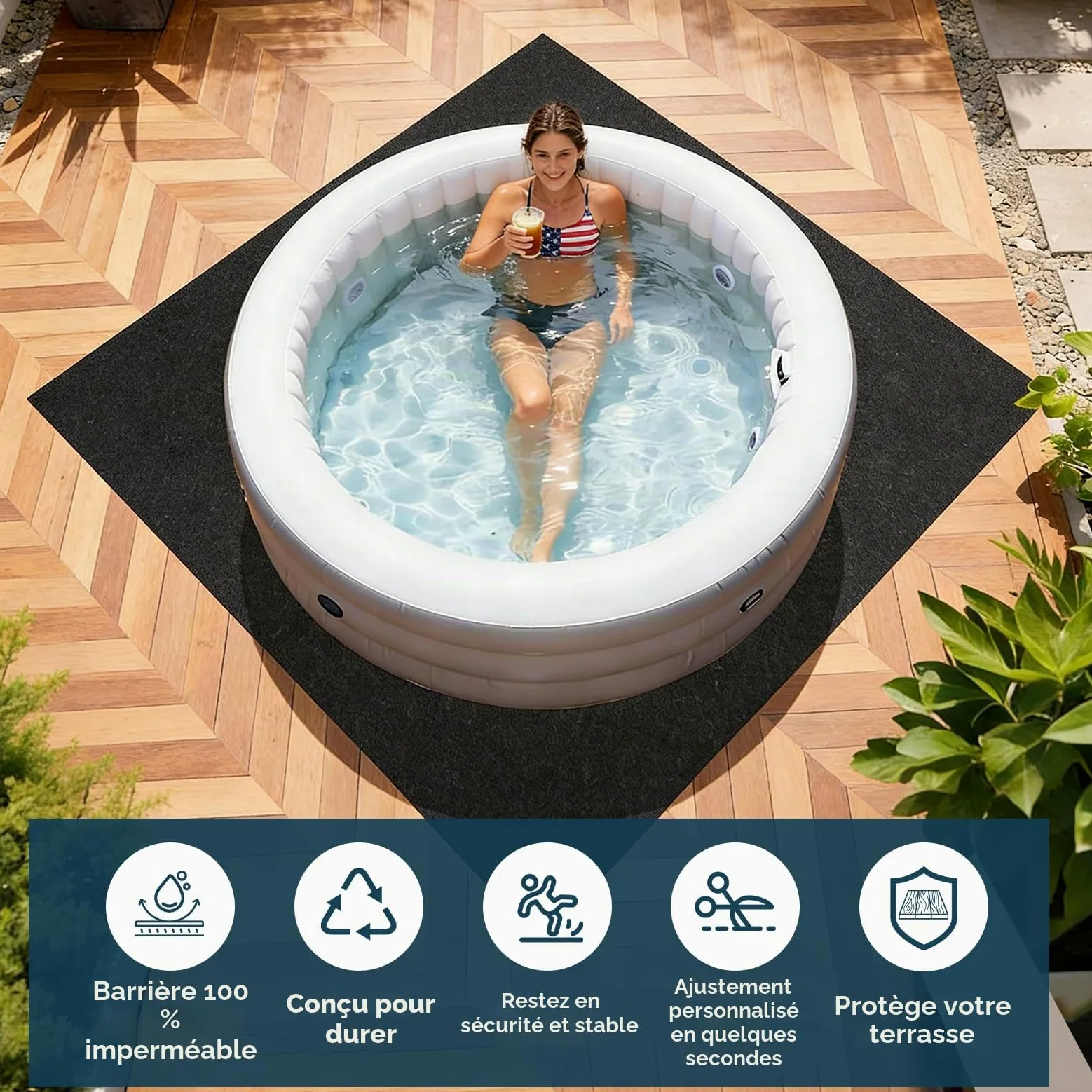 Tapis de Sol pour Piscine Hors Sol 2.5m - Géotextile Extra-Épais 300g/m² avec Film PE - Protection Anti-Perforation - Tapis sous Piscine Antidérapant - Installation Facile pour Spa et Jacuzzi