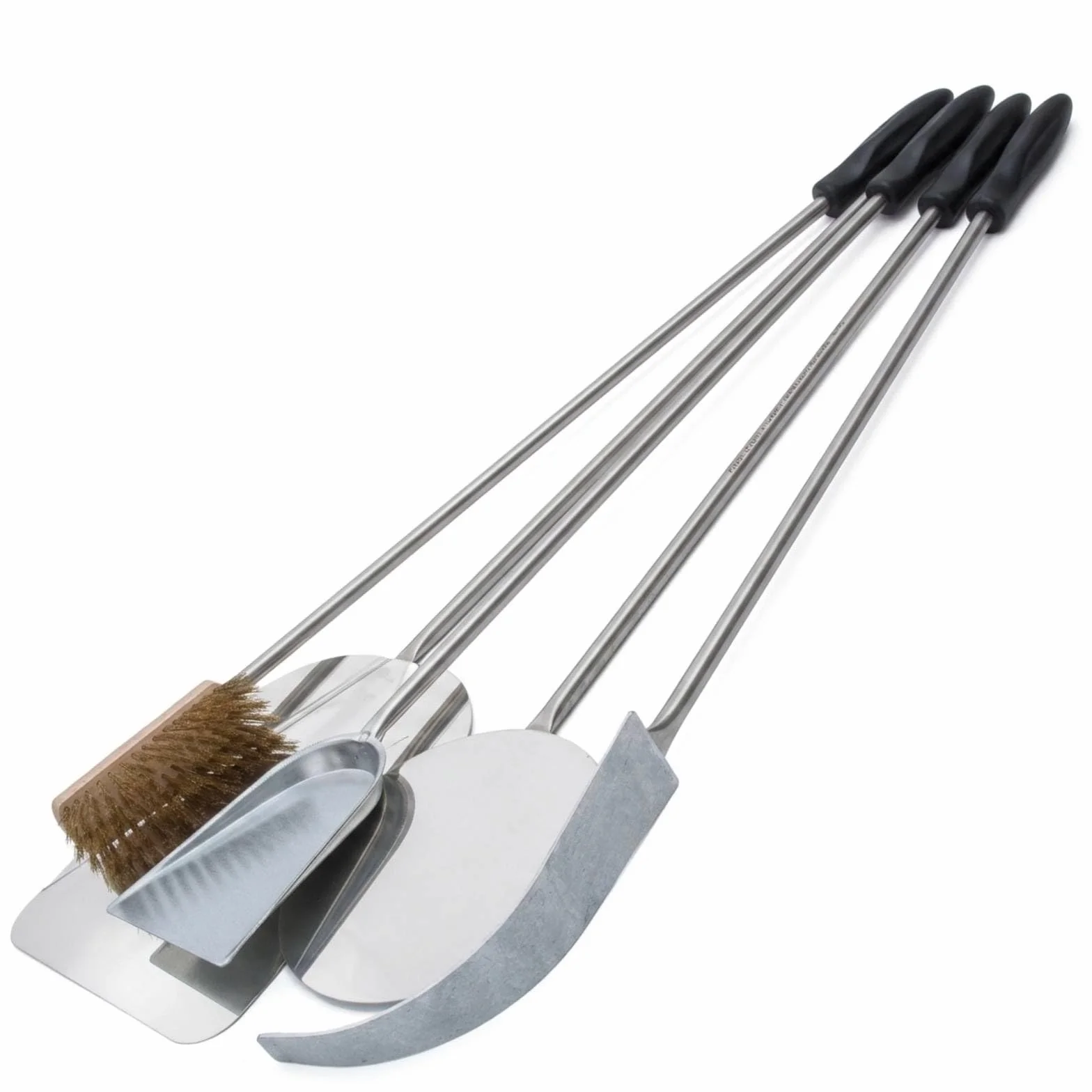 GIEMME Lot 5 Pelles à Pizza Ø30cm Inox Professionnel Manche 82 cm Pelle ronde Ø22 cm Brosse orientable Poils en laiton
