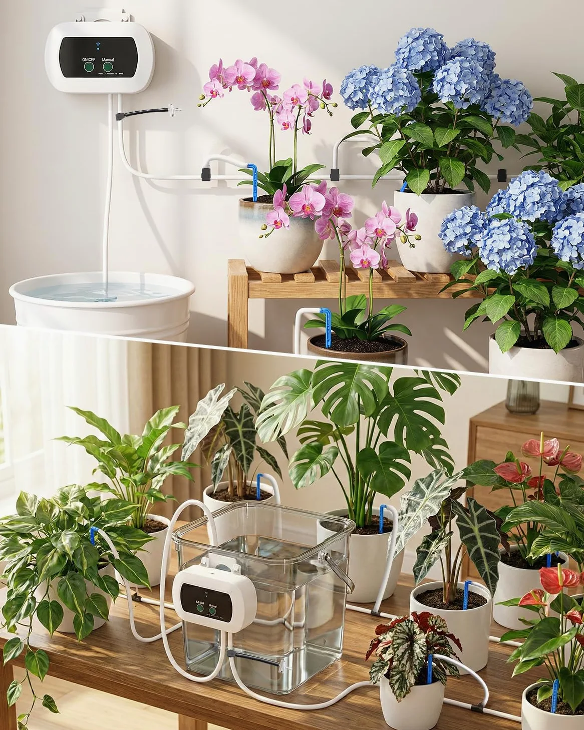 Système d'irrigation automatique WiFi, système d'irrigation contrôlé par application, système d'arrosage intelligent de balcon pour l'intérieur et l'extérieur, système d'irrigation de jardin | Système d'arrosage Wi-Fi pour 10 plantes en pot pour balcon, i