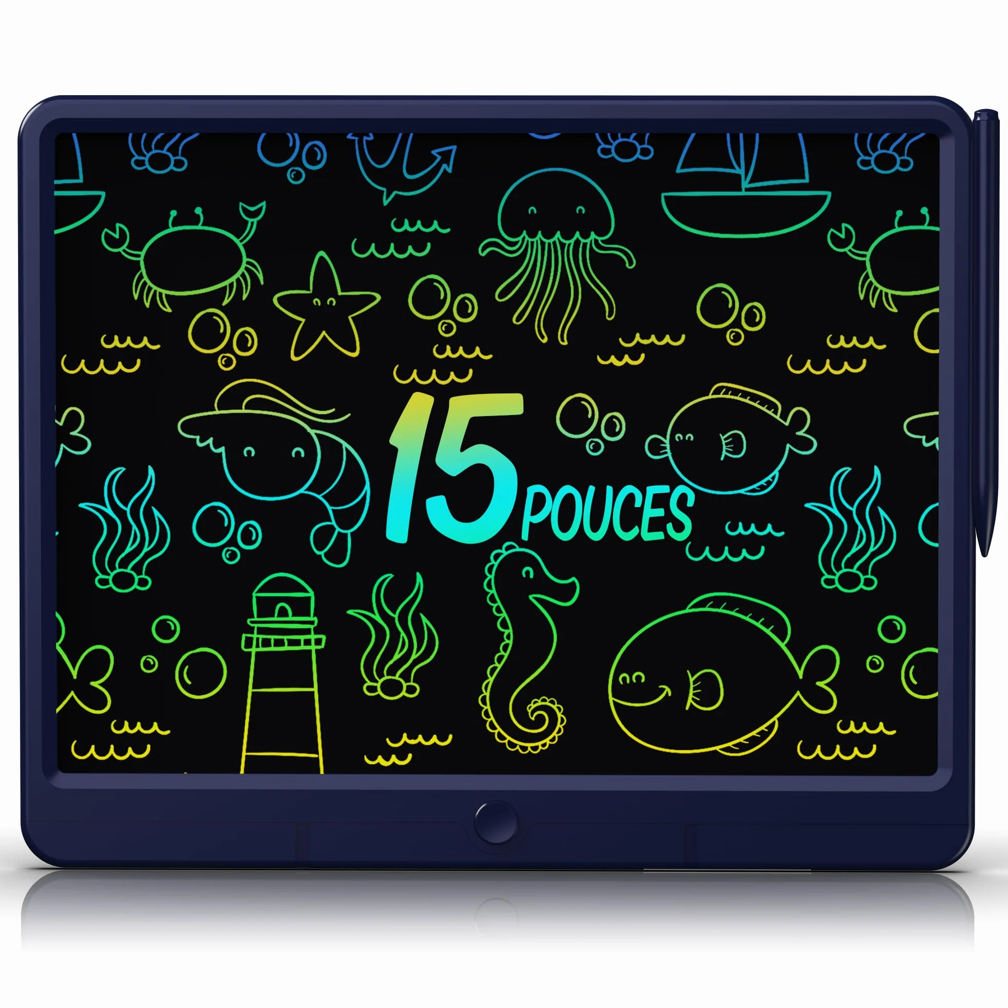 GIGART Tablette d'écriture LCD 15 pouces écran coloré effacement verrouillable cadeau anniversaire 3-12 ans bleu foncé