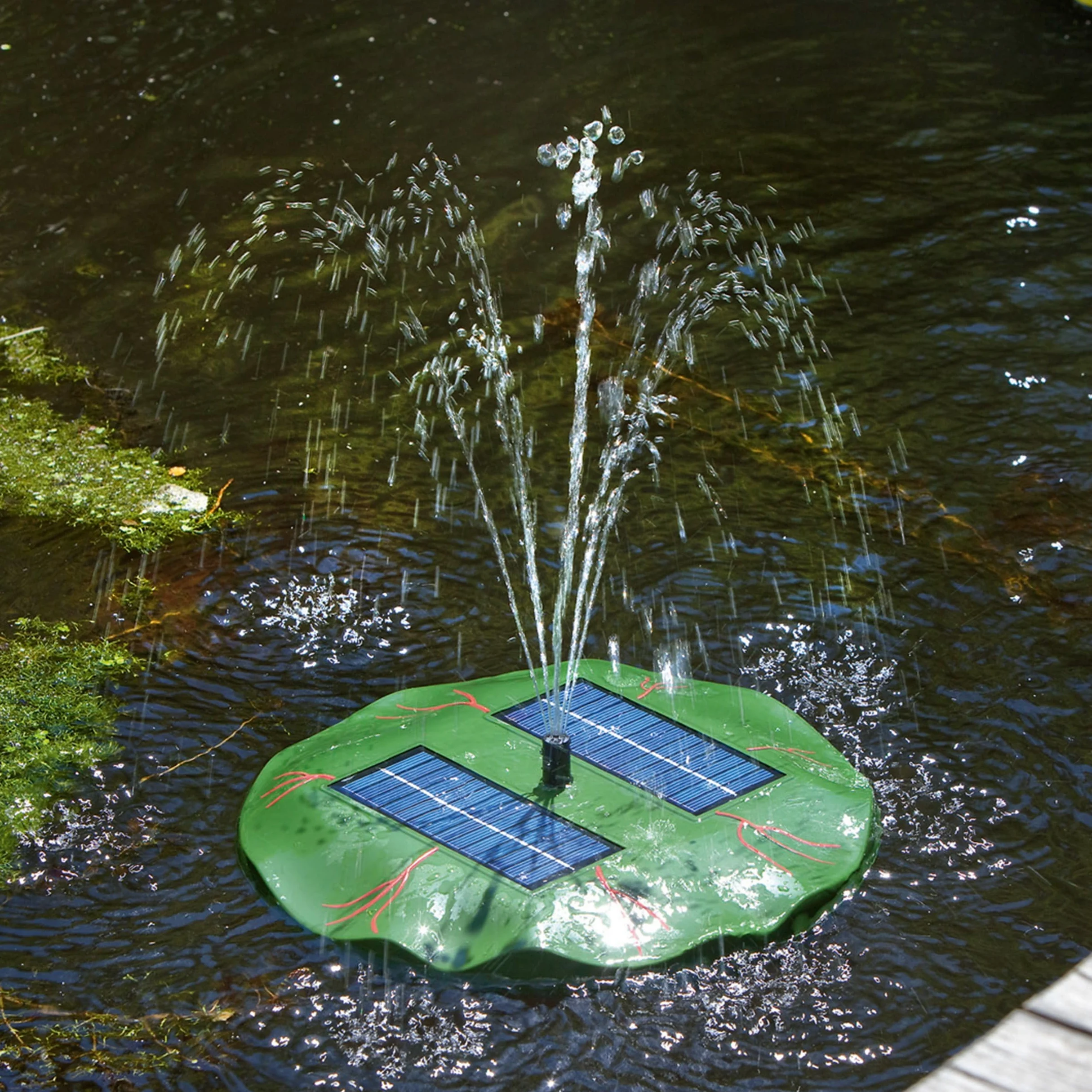 Esotec Pompe de Bassin Flottante nénuphar | Kit Complet avec Pompe d'arrosage, Panneau Solaire, Fontaine Solaire pour Bassin de Jardin, Jeu d'eau, Pompe de Fontaine, Fonctionnement Direct 0,4 m, 160