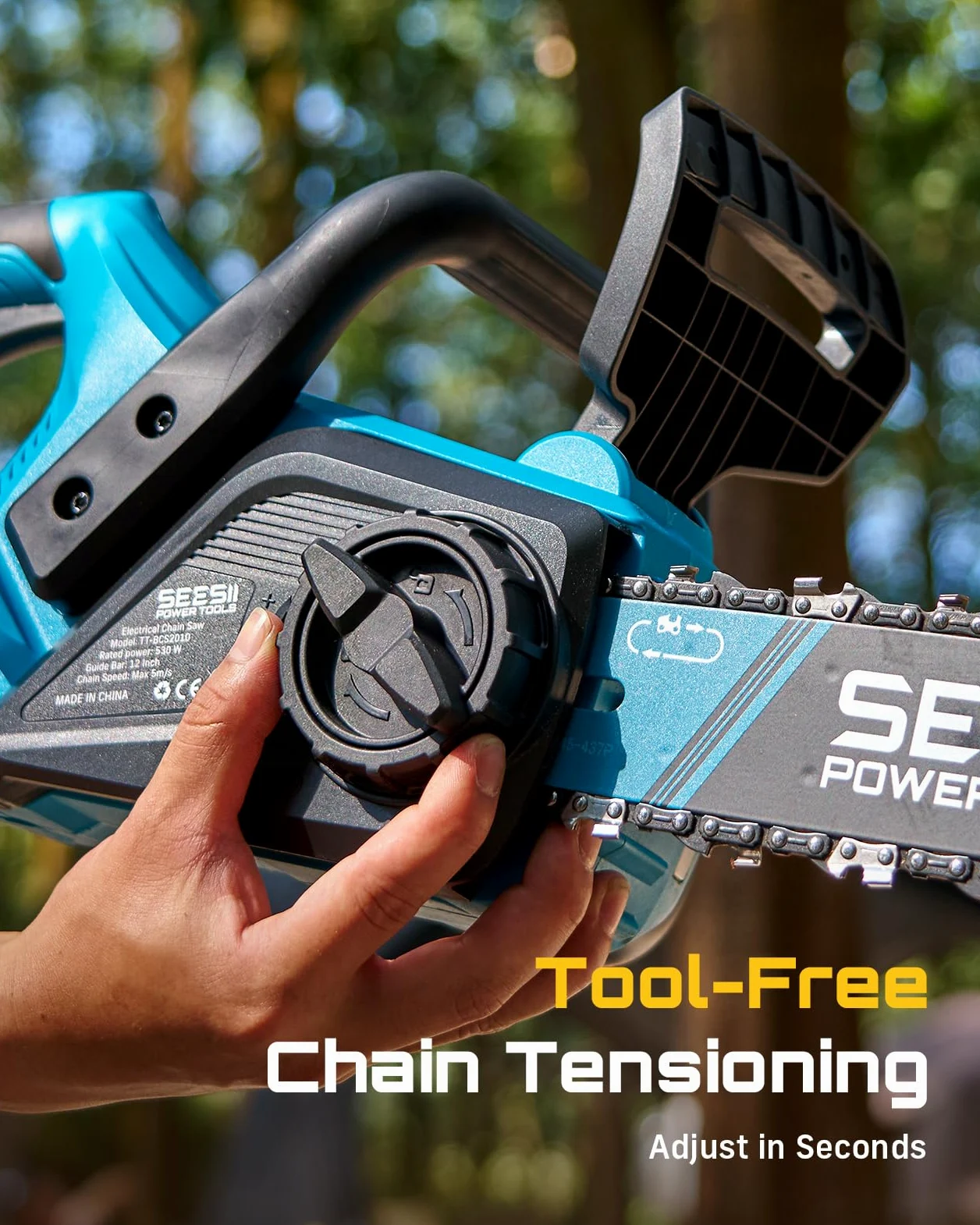 SEESII Tronçonneuse électrique sans fil de 30,5 cm, scie à chaîne portable avec 2 batteries de 4,0 Ah, scie à arbre avec tension de chaîne sans outil, huilage automatique pour coupe du bois
