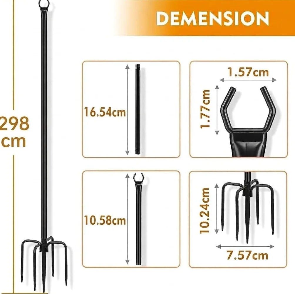 HoldOneLight Poteau pour guirlande lumineuse pour terrasse - Lot de 2 unités - 2,99 m en acier résistant - Support pour suspendre des lumières extérieures, jardin, cour, arrière, idéal pour fêtes