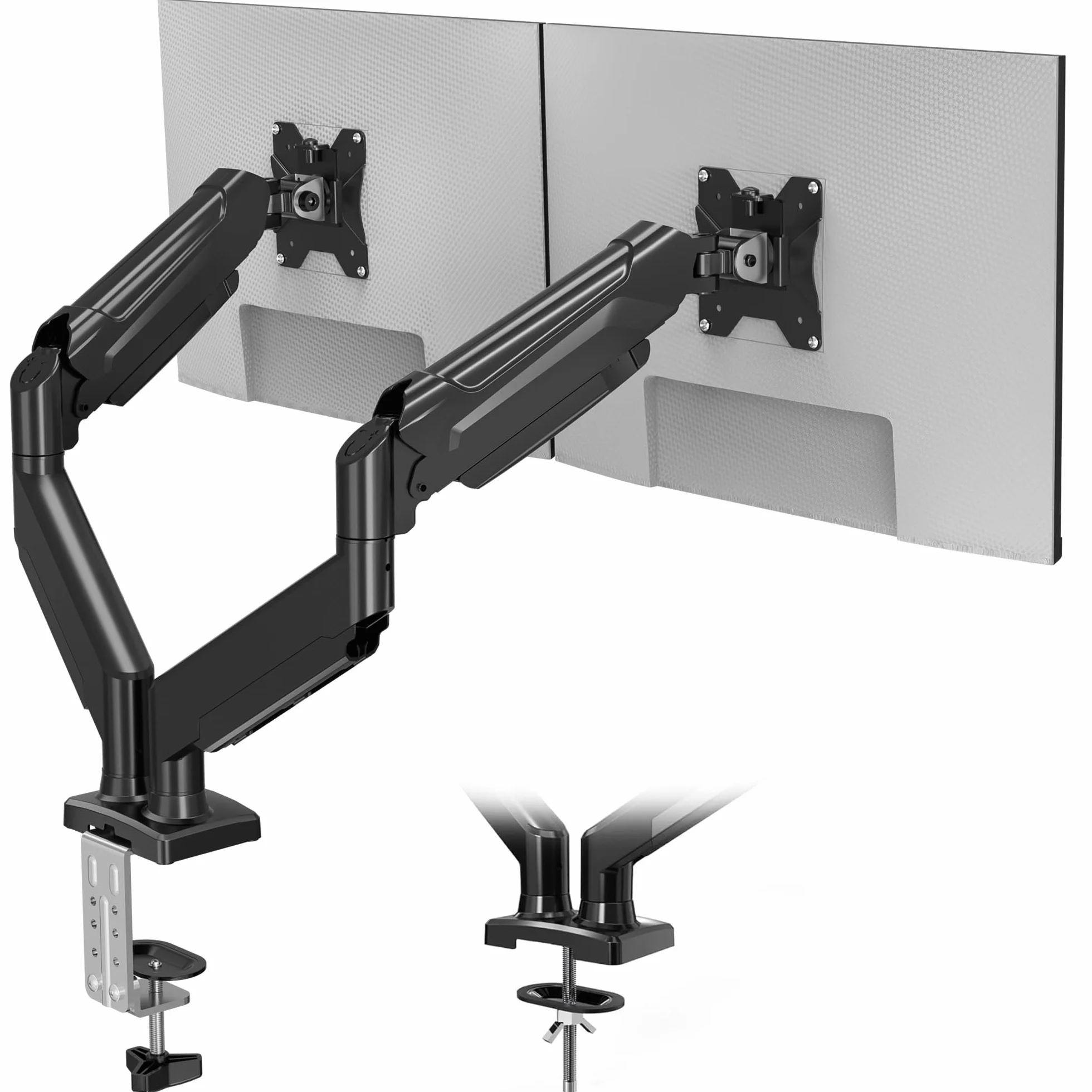 BONTEC Bras Écran PC Double Articulé à Ressort à Gaz, 13-32 Pouces, 3-9kg, Rotation 360°, VESA 75/100mm