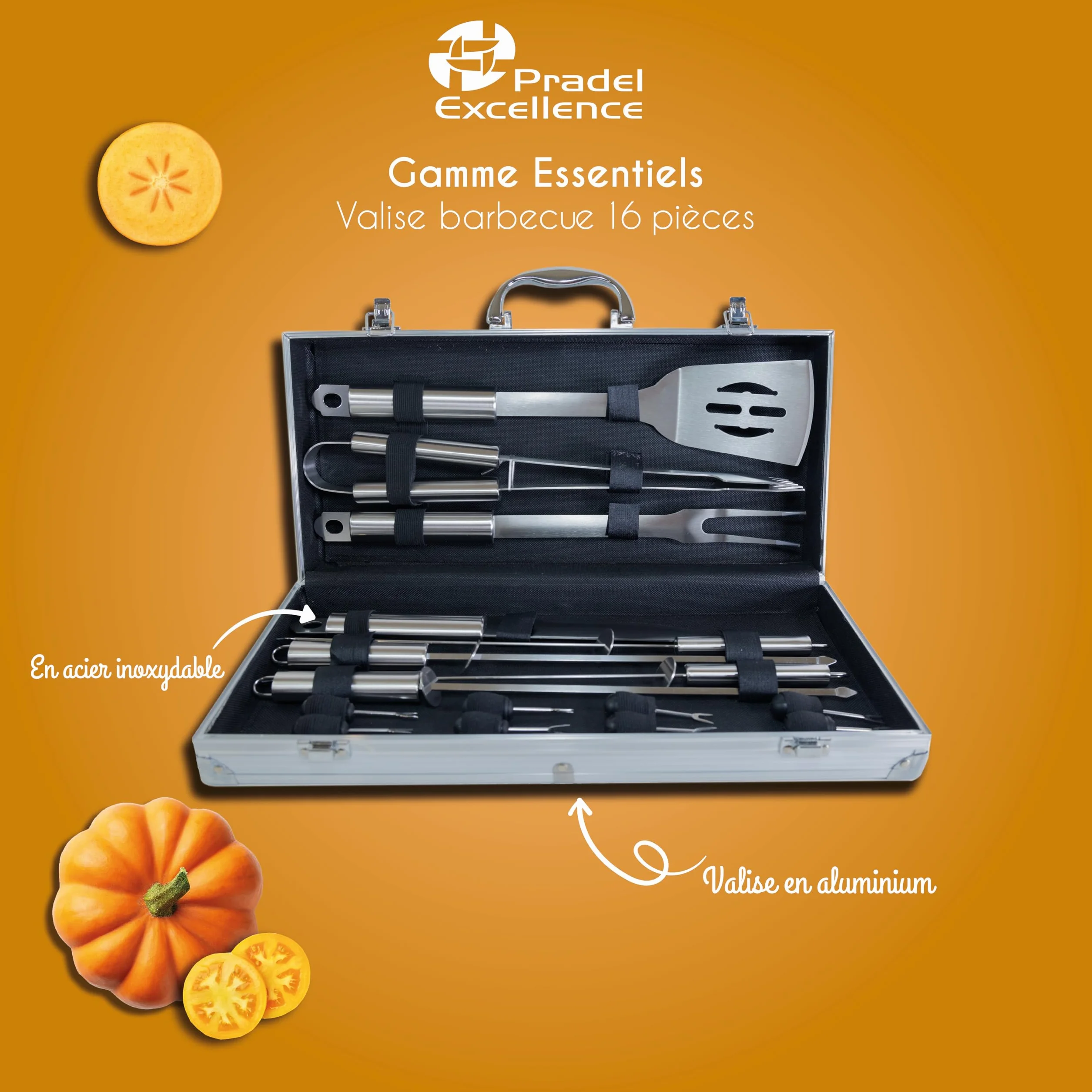 Mallette Barbecue 16 pcs Ustensiles Inox Pradel Excellence WB107