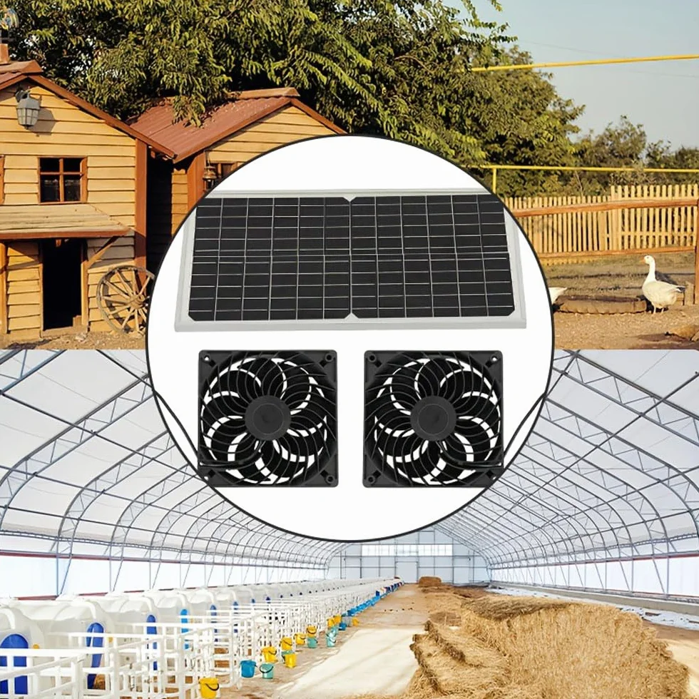 Ventilateur Solaire 16W, Ventilateur d'Échappement avec 2 Ventilateurs CC, Kit Panneau Solaire Étanche