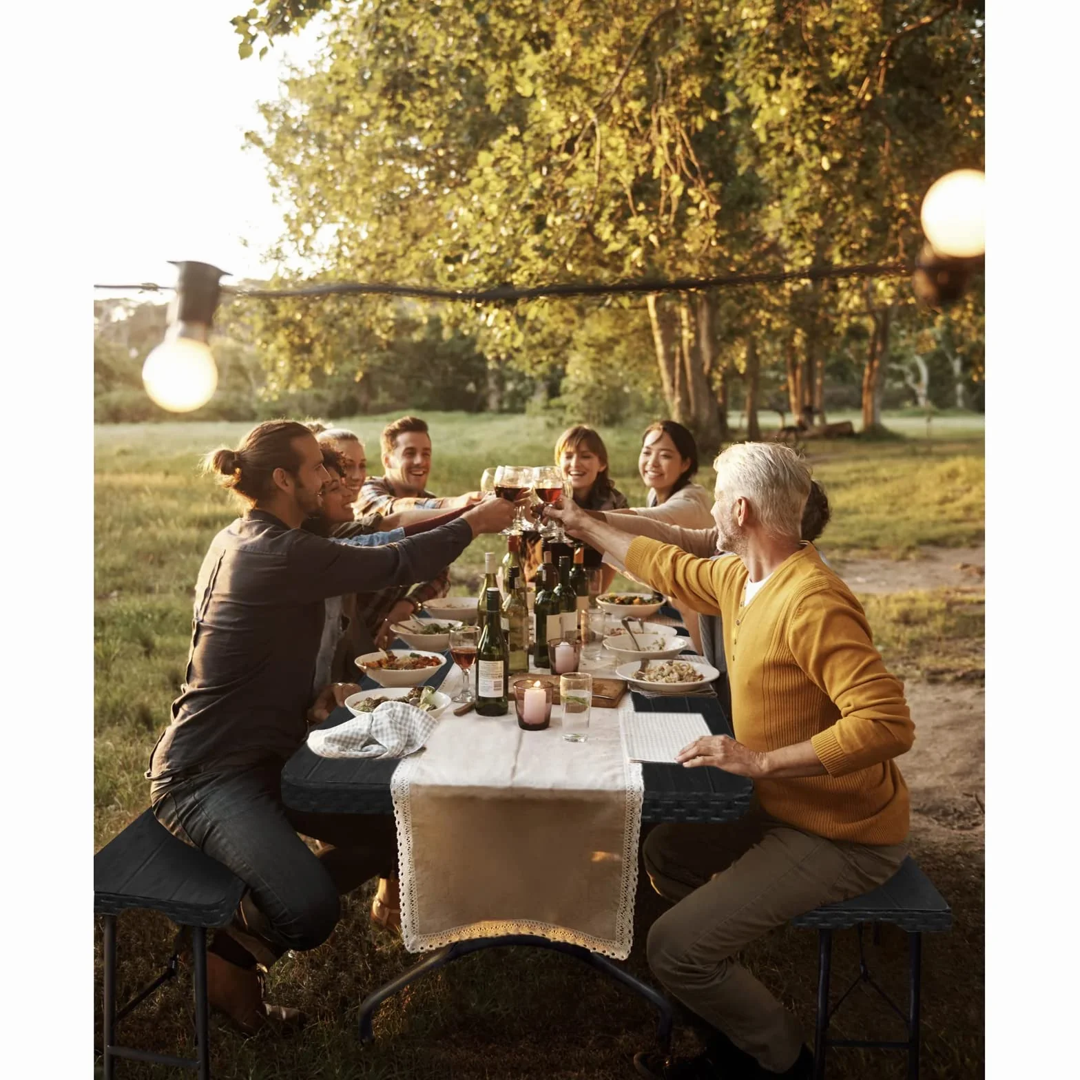 IZTOSS Ensemble Table Pliante et 2 Bancs de Jardin 8 Personnes Noir