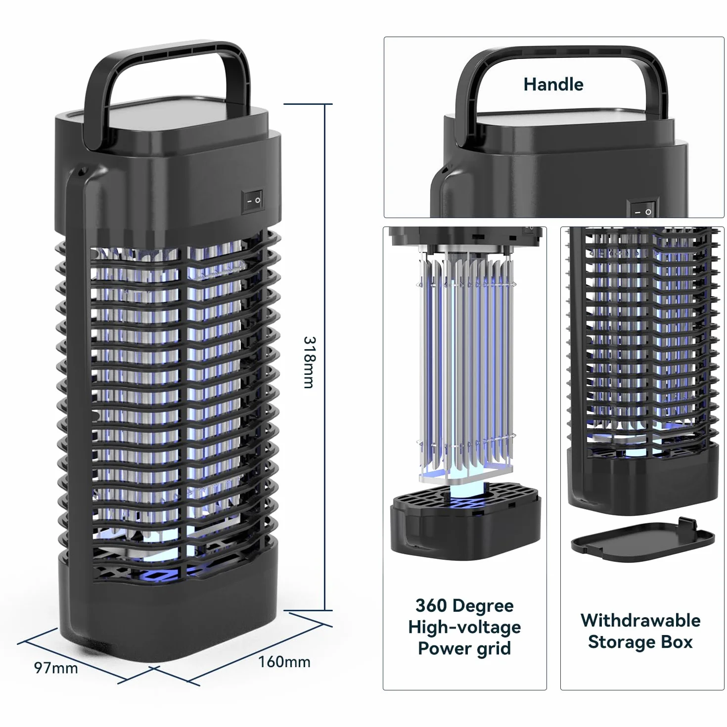 Lampe Anti Moustique Tueur d'Insectes Électrique 4200V Haute Puissance Résistant à l'Eau Intérieur Extérieur