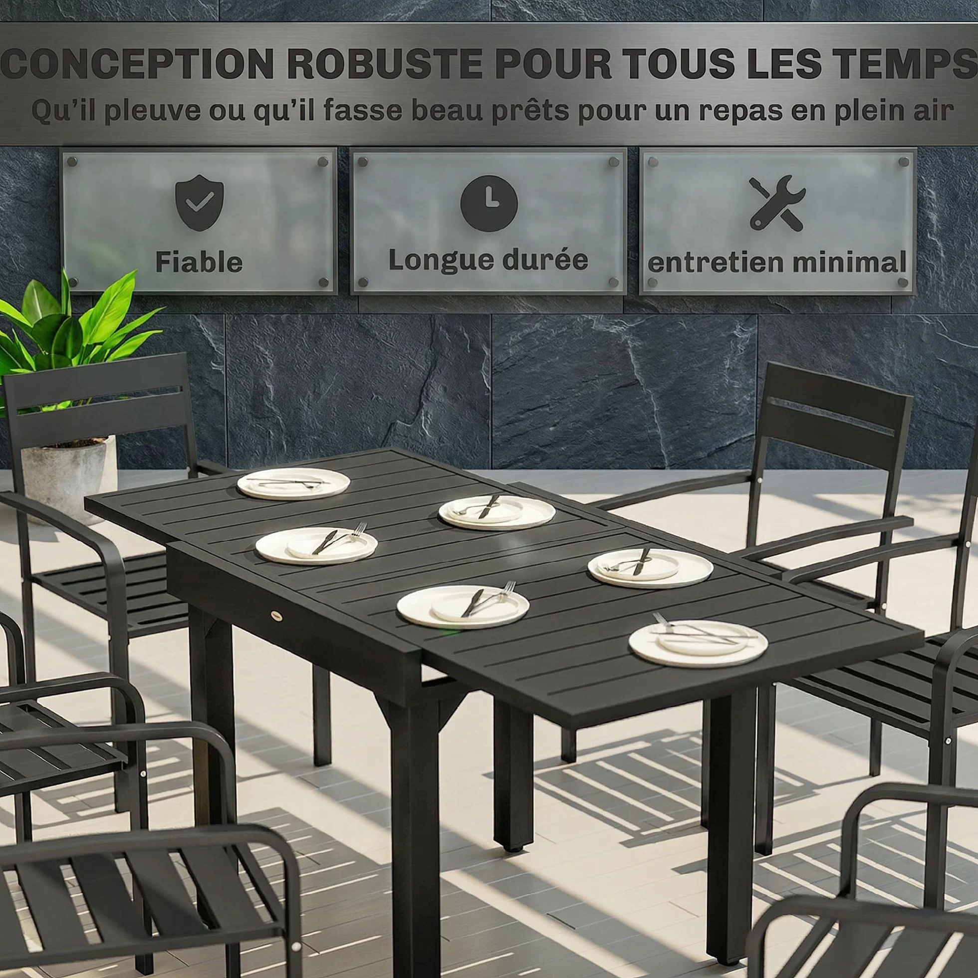 Outsunny Table de jardin extensible 160/80 x 80 x 75 cm aluminium acier noir 4-6 personnes