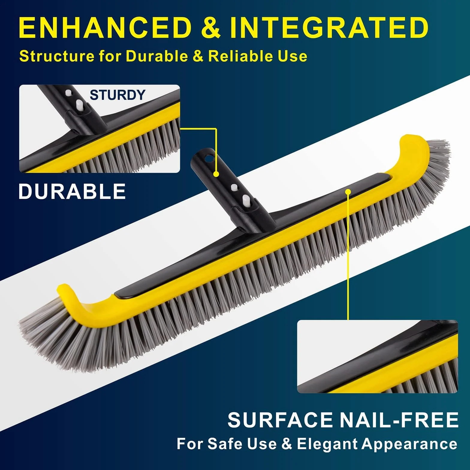 POOLAZA Brosse pour piscine avec manche en aluminium, tête robuste, brosse en nylon nettoyage parois marches angles