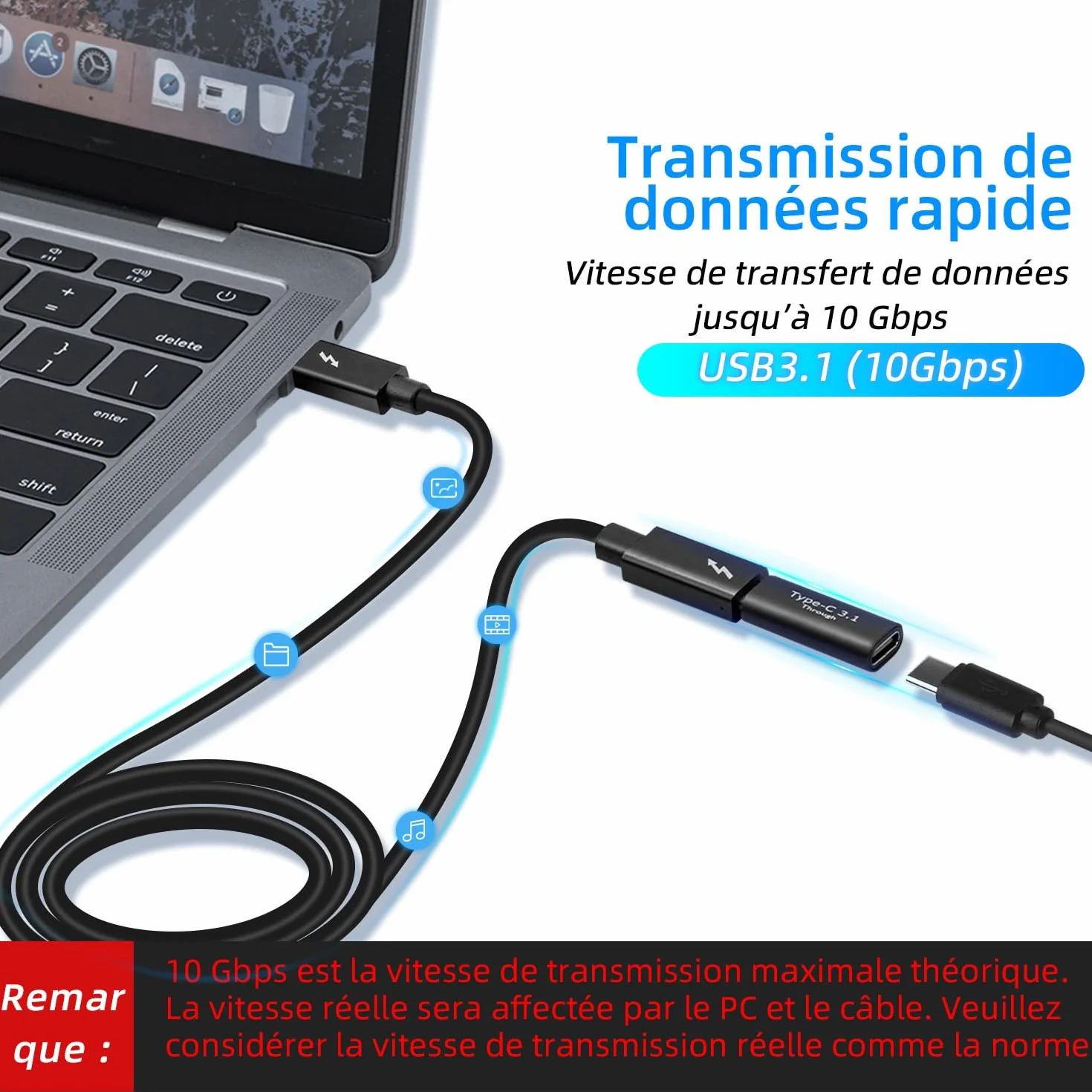 Adaptateur USB C femelle vers femelle 2Pcs USB 3.1 10Gbps 4K Charge Rapide Transfert Données