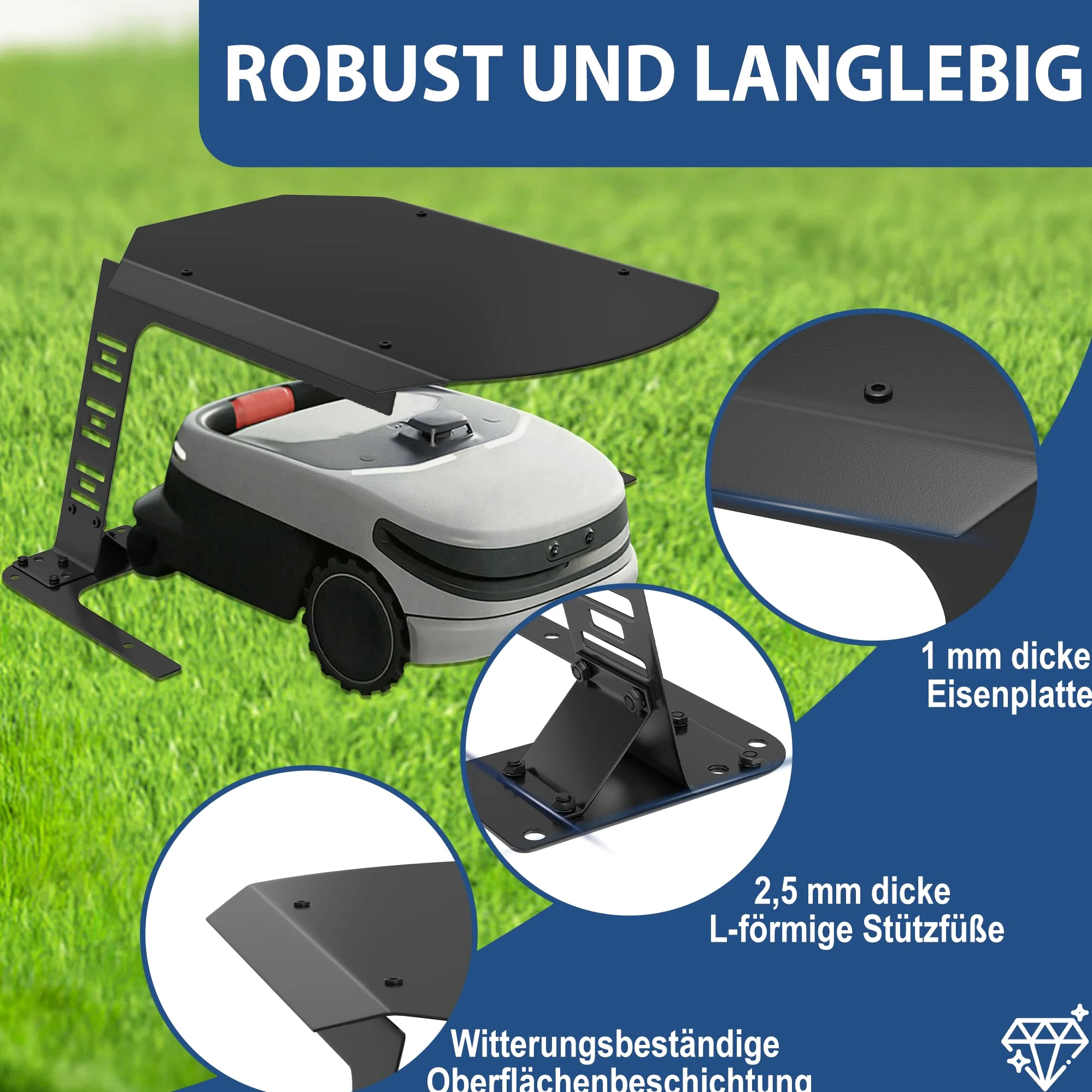 Garage pour robot tondeuse en métal anthracite 77 x 94 x 36 cm | La variante en acier inoxydable offre une utilisation à long terme, convient aux robots à gazon courants avec station de