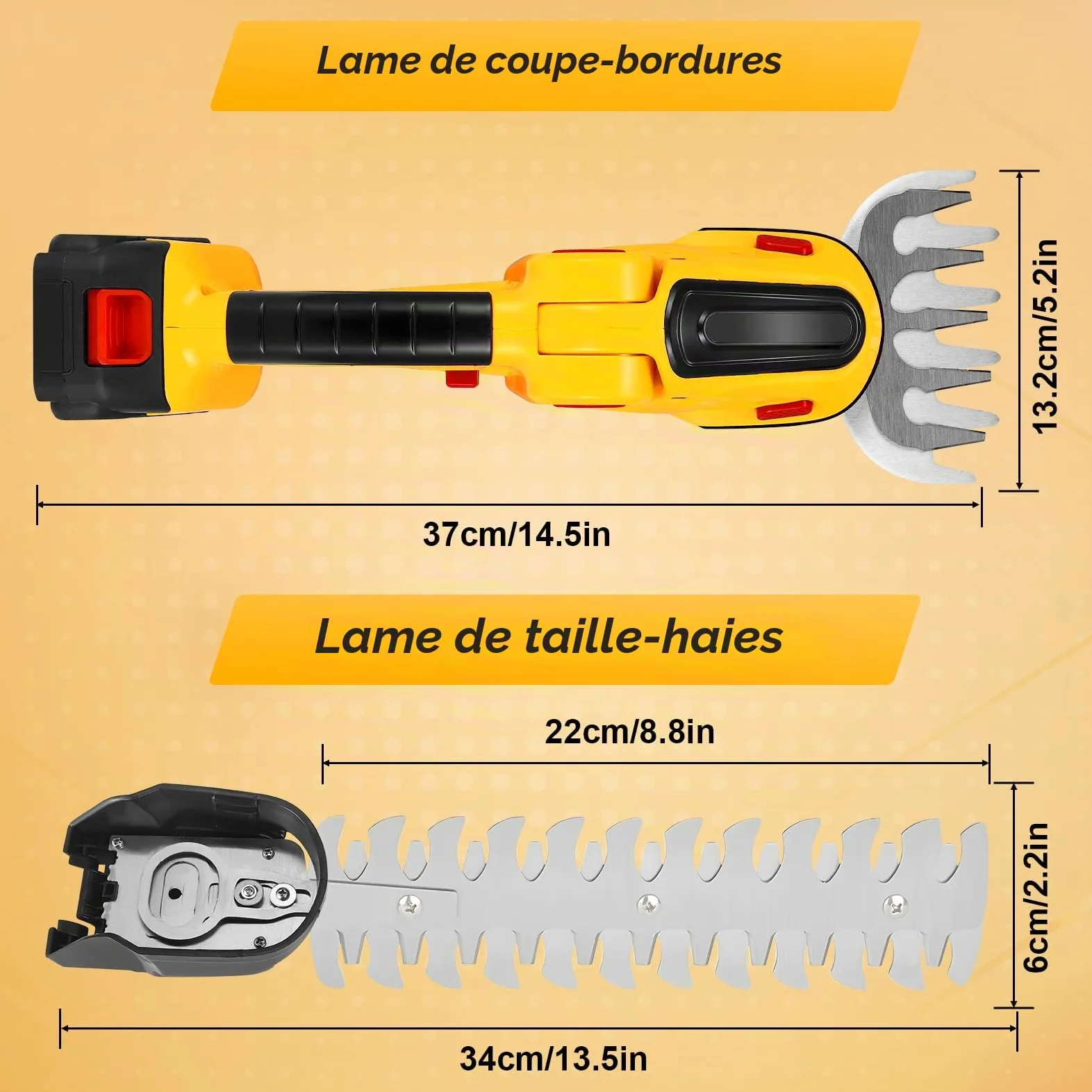 Taille Haie Electrique, 2 en 1 Taille-Herbes sans Fil,1500 TR/Min, Coupe Bordure sans Fil avec 2 Batterie 1500 Mah & 2 Lames, Outils de Jardin Motorisés pour Coupe, Elagage