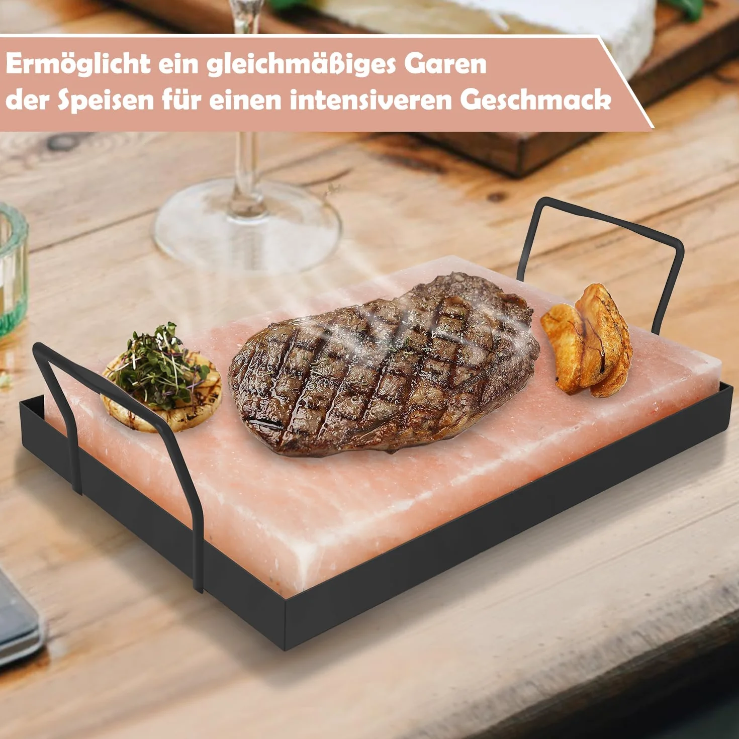 Pierre de sel XXL pour griller 20 x 30 x 3 cm avec plaque de fer réutilisable