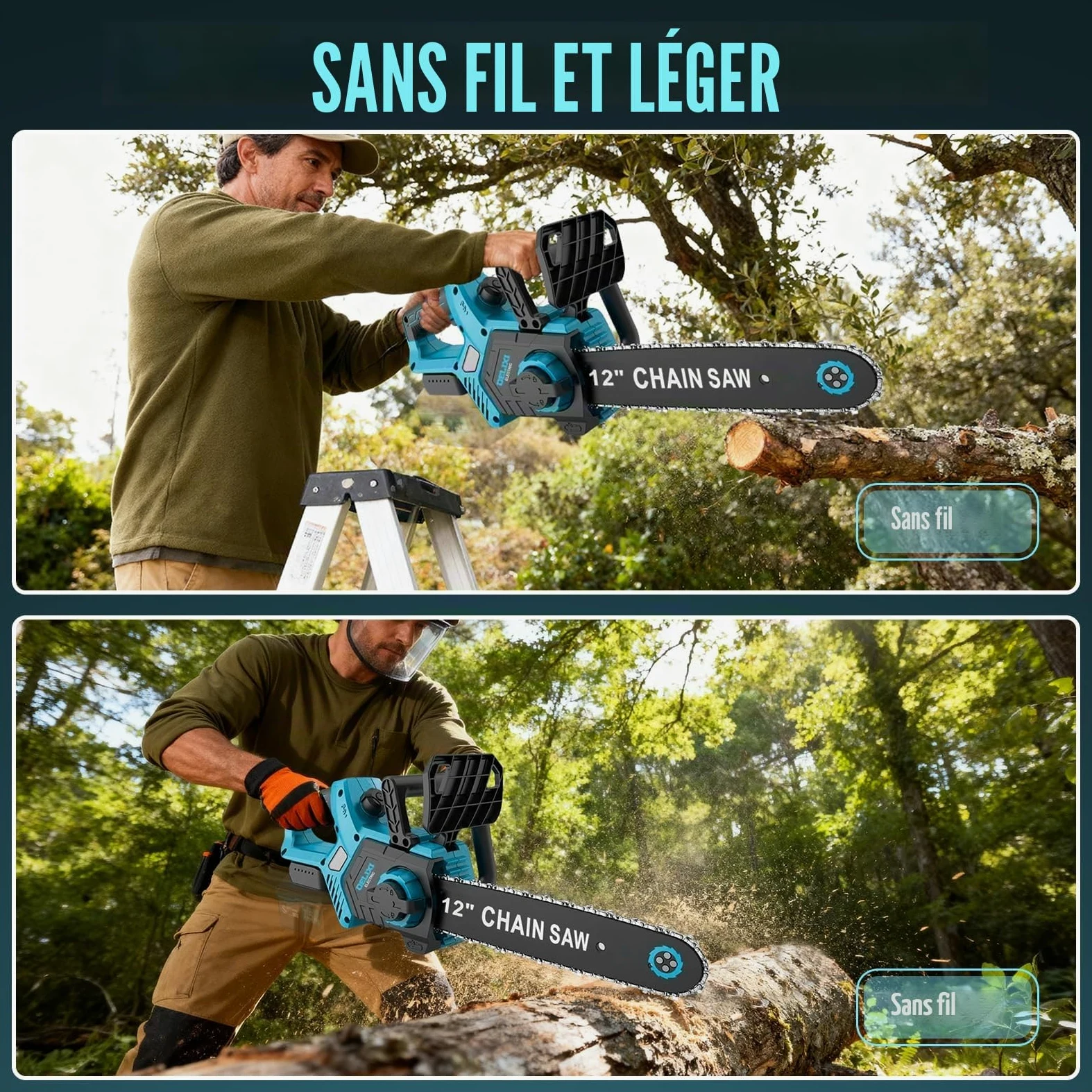 Tronçonneuse à chaîne électrique compatibles avec Makita 18V | 30 cm (12 pouces) Tronçonneuses électriques, moteur sans balais 1000W Tronçonneuse à chaîne électrique, scie à chaîne 30 cm