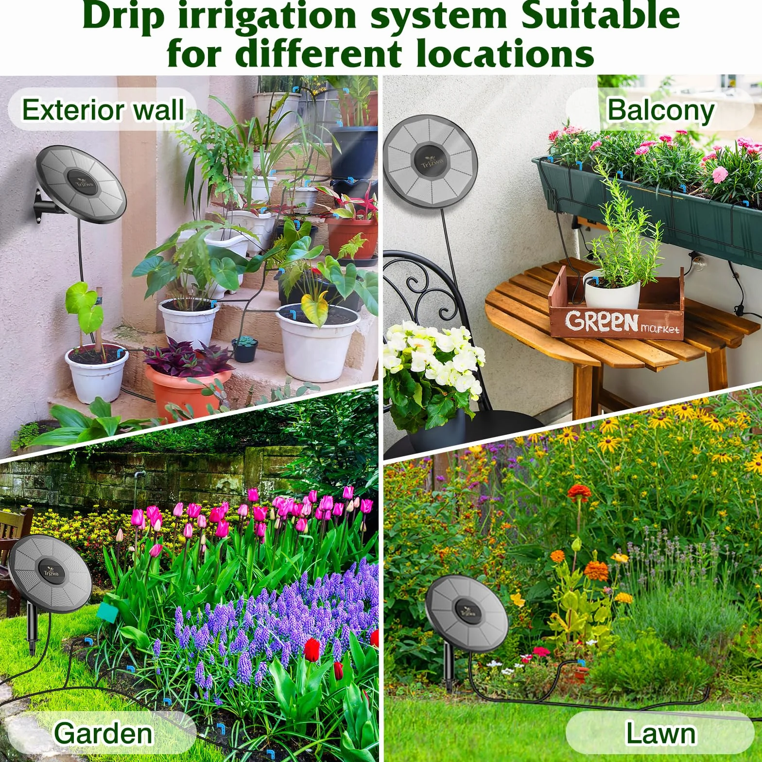 Kit D'irrigation Goutte à Goutte Énergie Solaire 2200mAh Arrosage Automatique avec 15 Goutteurs pour Jardin Balcon