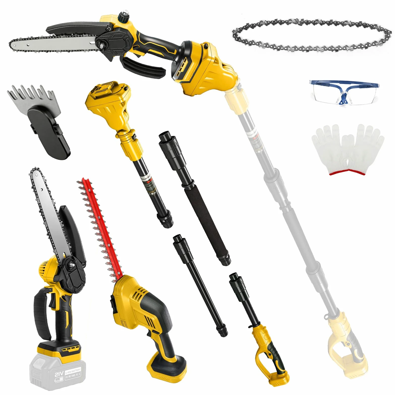 Kit de tronçonneuse et taille-haie 6 en 1 de 20 cm pour batteries DeWalt 20 V (sans batterie) | Roadtime Mini tronçonneuse télescopique pour jardin, arbres et arbustes