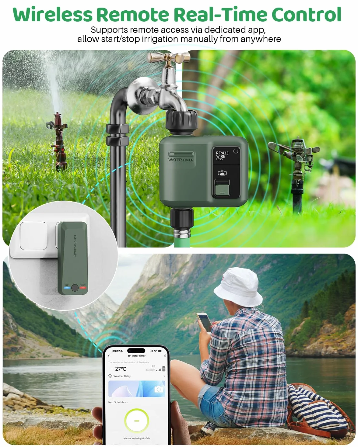 Programmateur d'Arrosage Intelligent RF433 WiFi 1 Voie pour Jardin