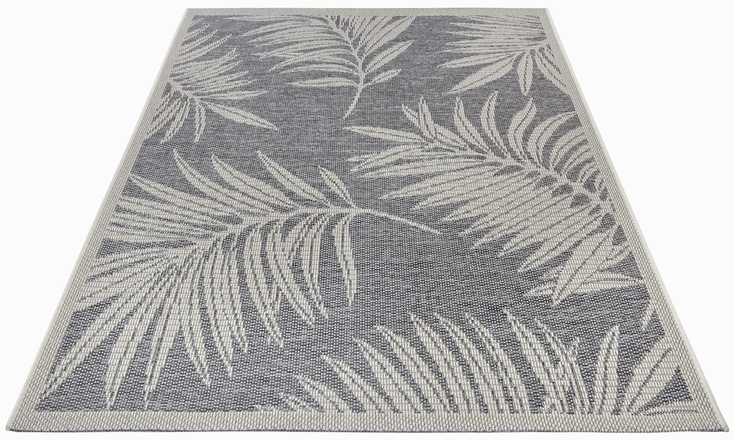 Hanse Home Paru Tapis d'extérieur résistant aux intempéries - Motif Palmiers Moderne - Design Floral - Imperméable et Robuste - Tissage Plat - pour Jardin, Balcon, terrasse, Salon - Gris crème, 155 x