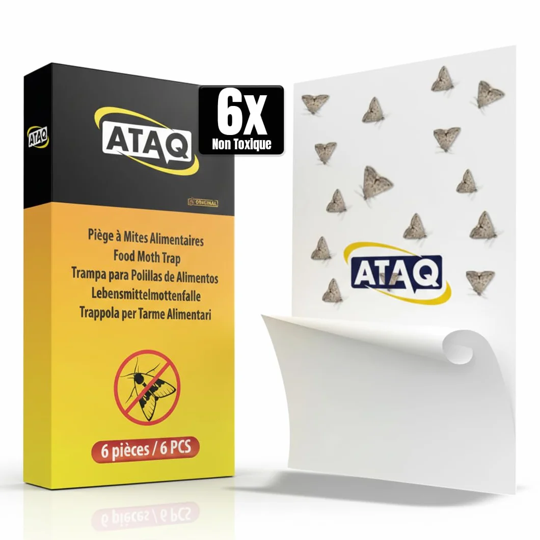 ATAQ Pack de 6 pièges à Mites Alimentaires Anti Mites Adhésif à Phéromones