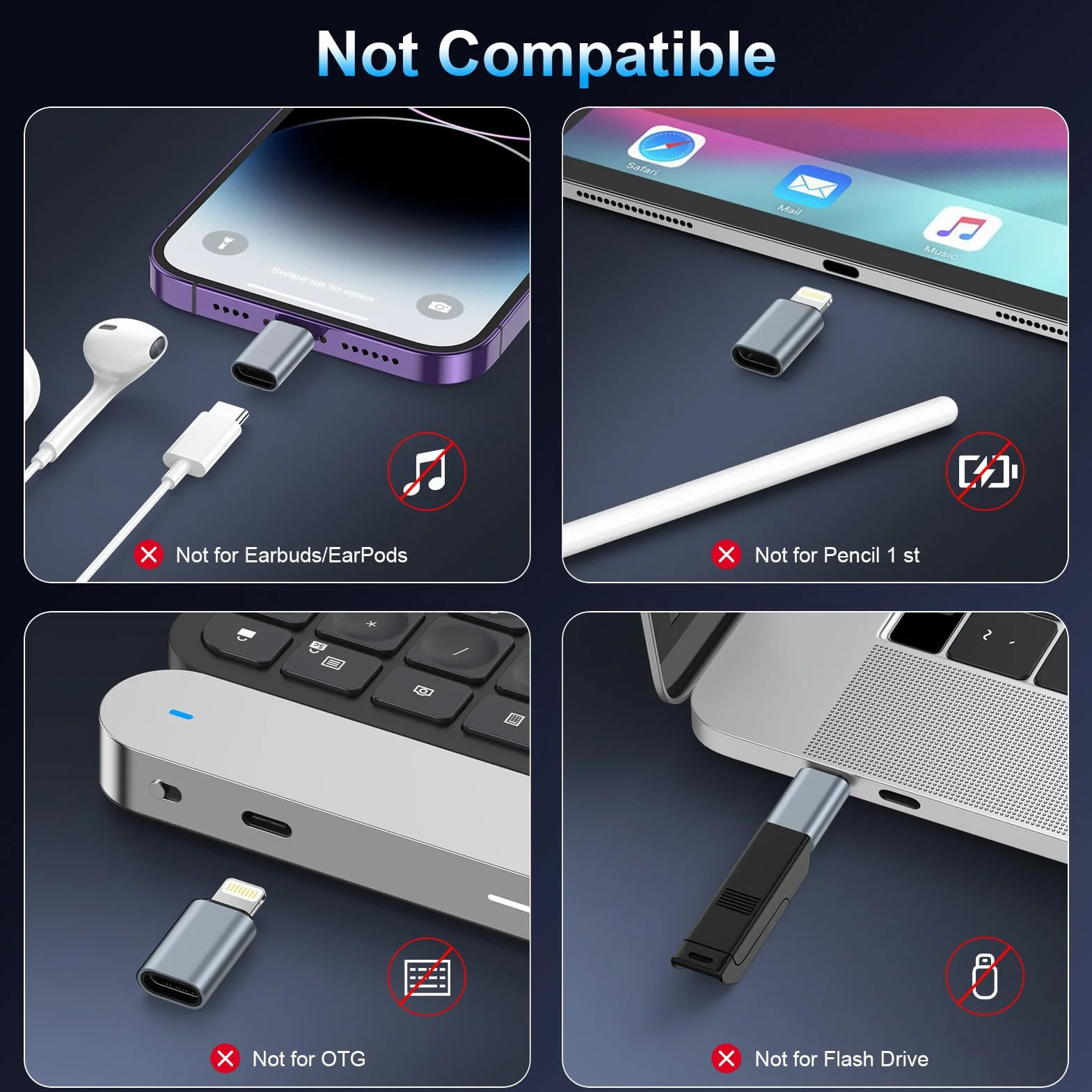 Gaef Adaptateur USB C vers Lightning Lot de 4, Charge Rapide PD pour iPhone 14 Pro Max/14/13/12/11/iPad/Airpods