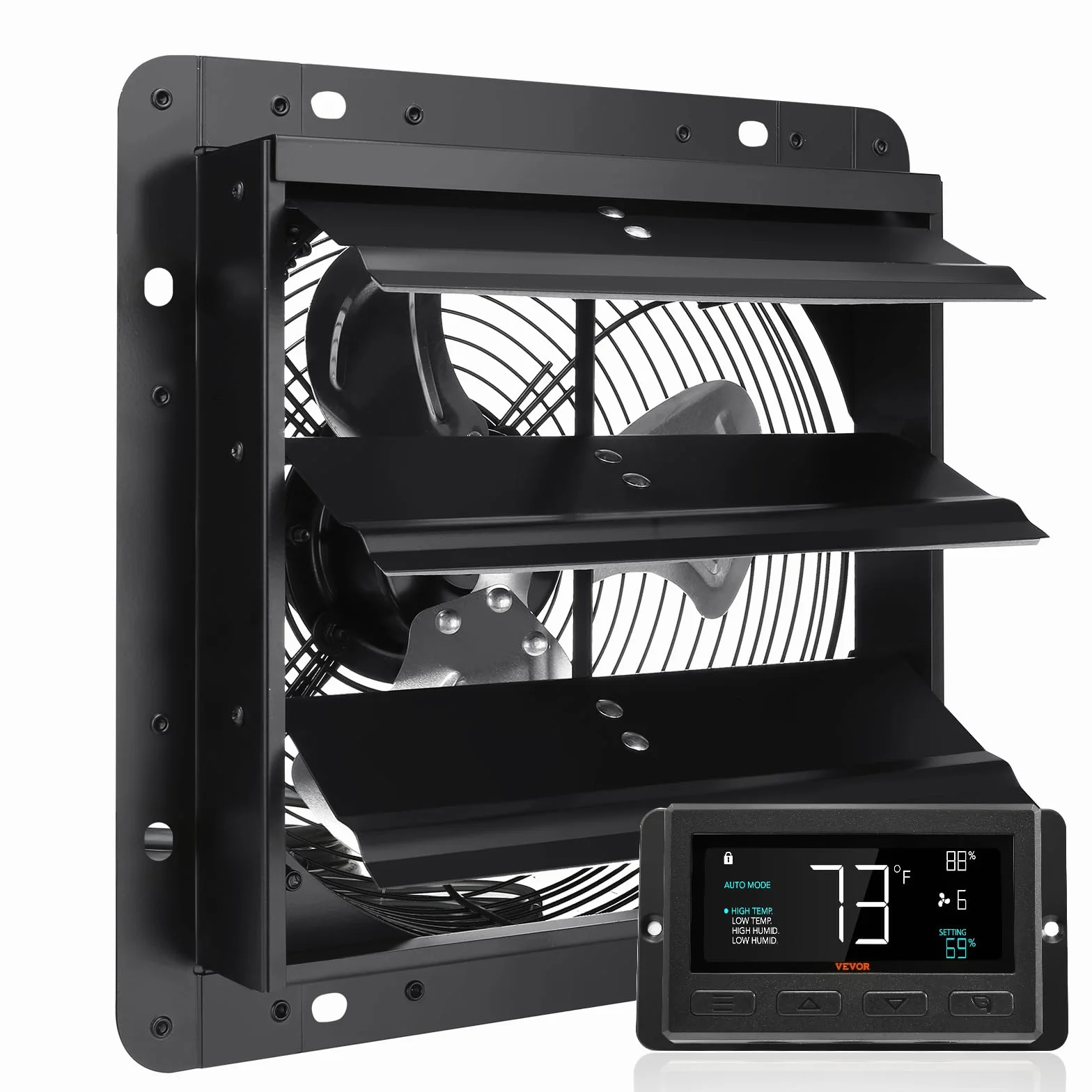 VEVOR Ventilateur d'extraction à volets 25,4 cm 1400 m³/h Moteur EC avec contrôleur de température et d'humidité