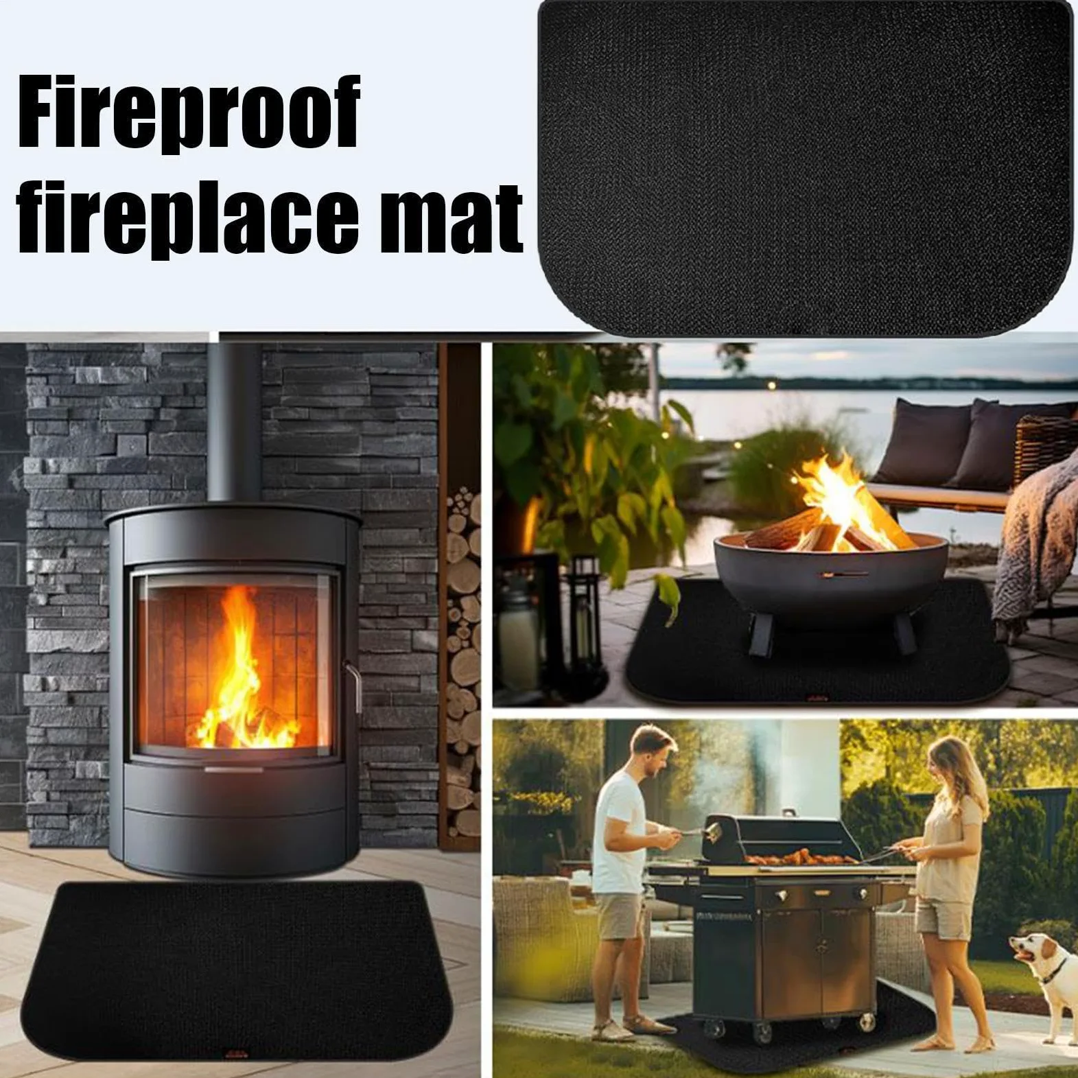 Tapis de cheminée ignifuge antidérapant ignifuge | Tapis de protection pour poêle à bois pour salon, cuisine, poêle à bois, feu de camp, appartement, barbecue
