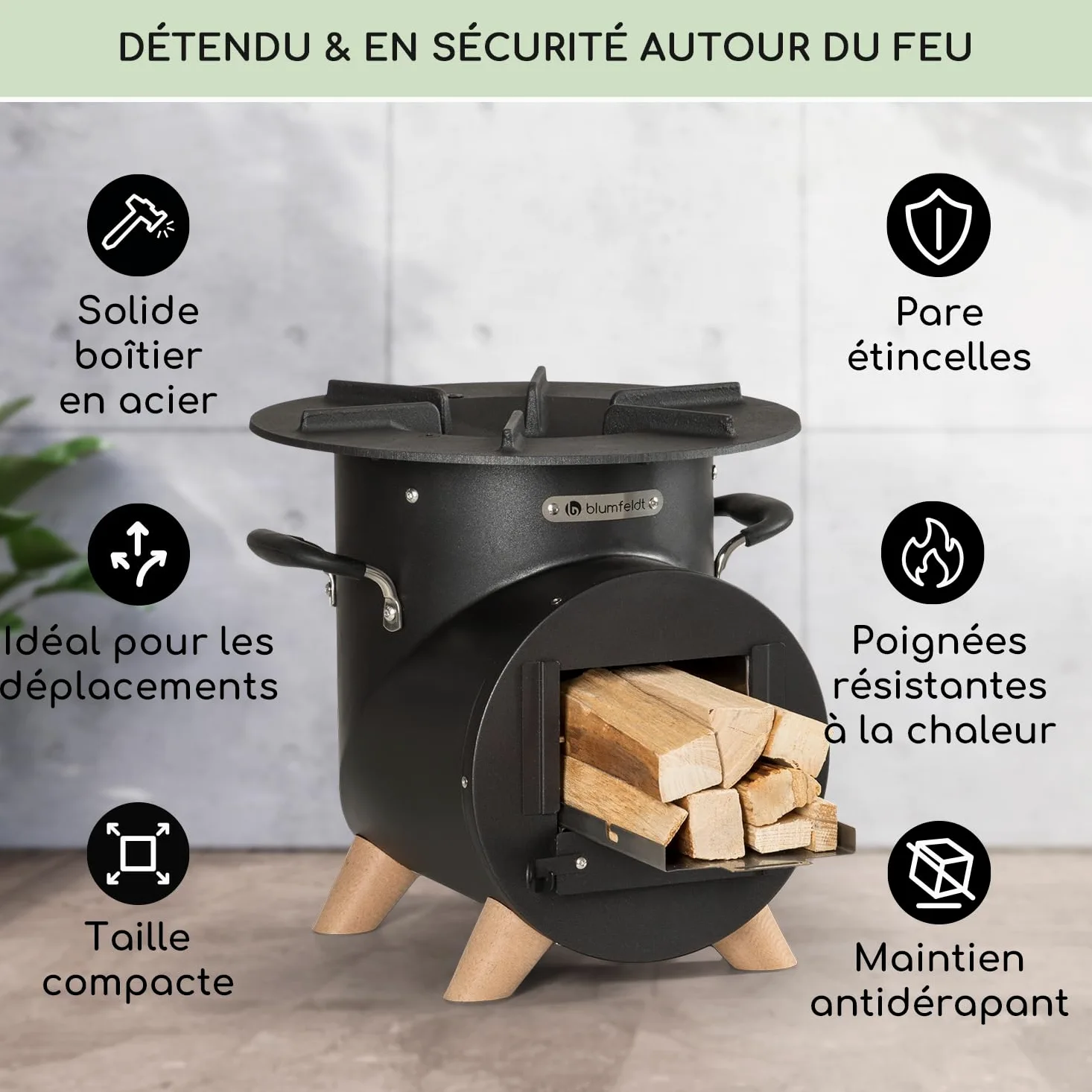 Blumfeldt Brasero Exterieur avec Barbecue Gril pour le Jardin et Terrasse, Brasero BBQ Portable, Bol en Acier, Brasero en forme de L, Foyer Camping, Brûleur à Bois avec Bac à Cendres et Tisonnier