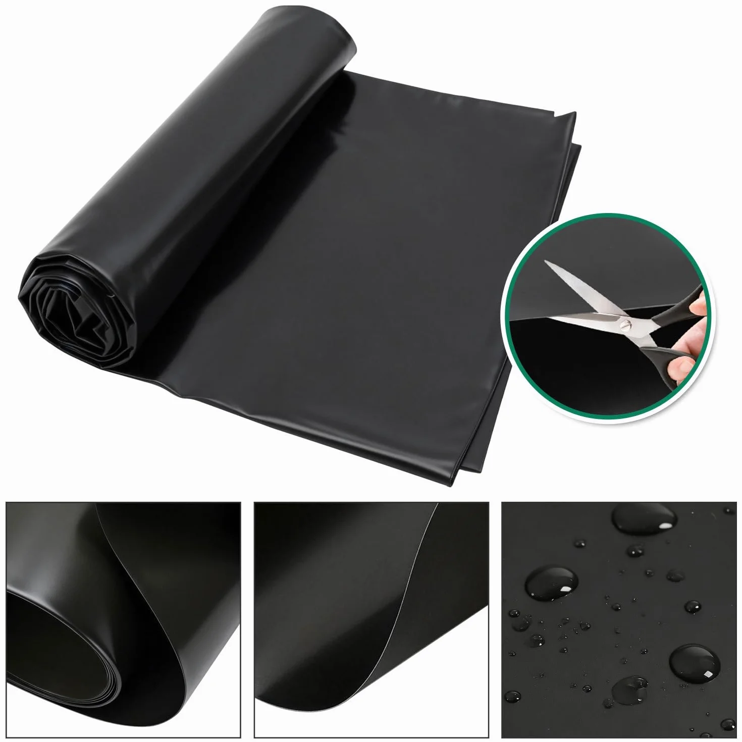 Bâche pour bassin - 3 x 4 m - Noir - 0,5 mm - PEHD - Haute résistance à la traction - Pour bassins à poissons, étangs de natation et projets de jardin