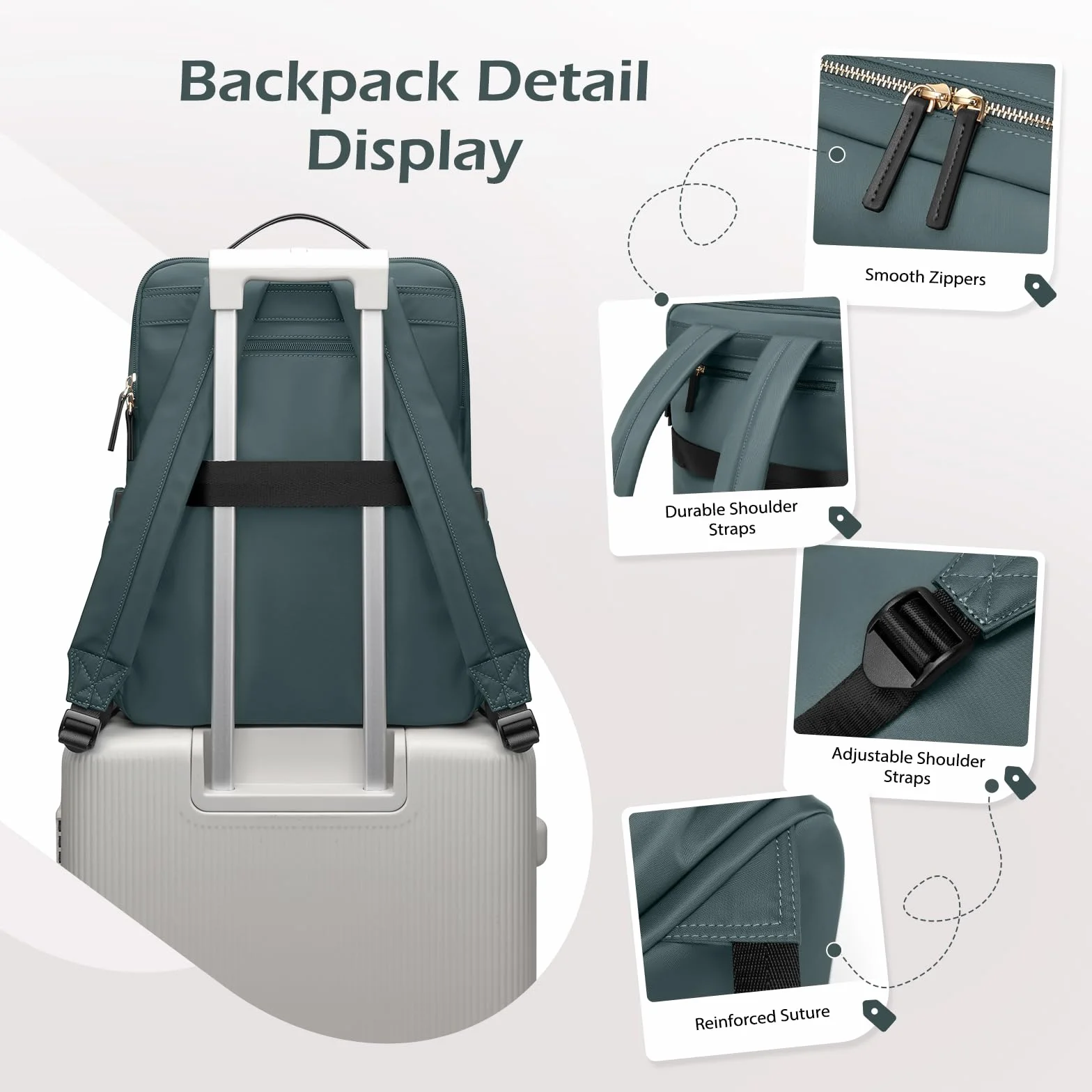 Sac à Dos Ordinateur Portable 15,6 Pouces Voyage Travail École Vert Foncé