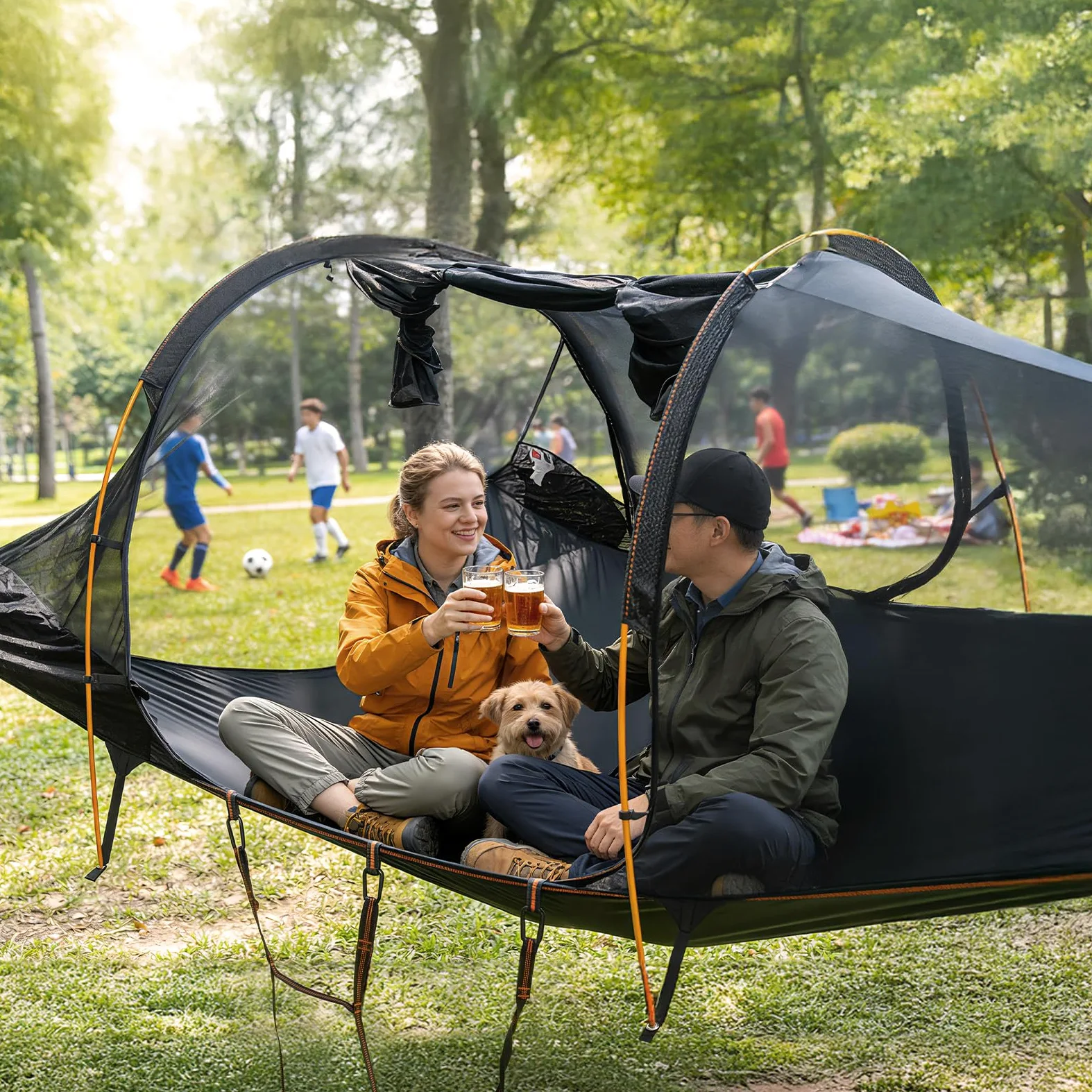 Night Cat Hamac Moustiquaire 2 Personnes: Imperméable Hamac Triangulaire d'extérieur pour Camping Jardin Voyage Randonnée