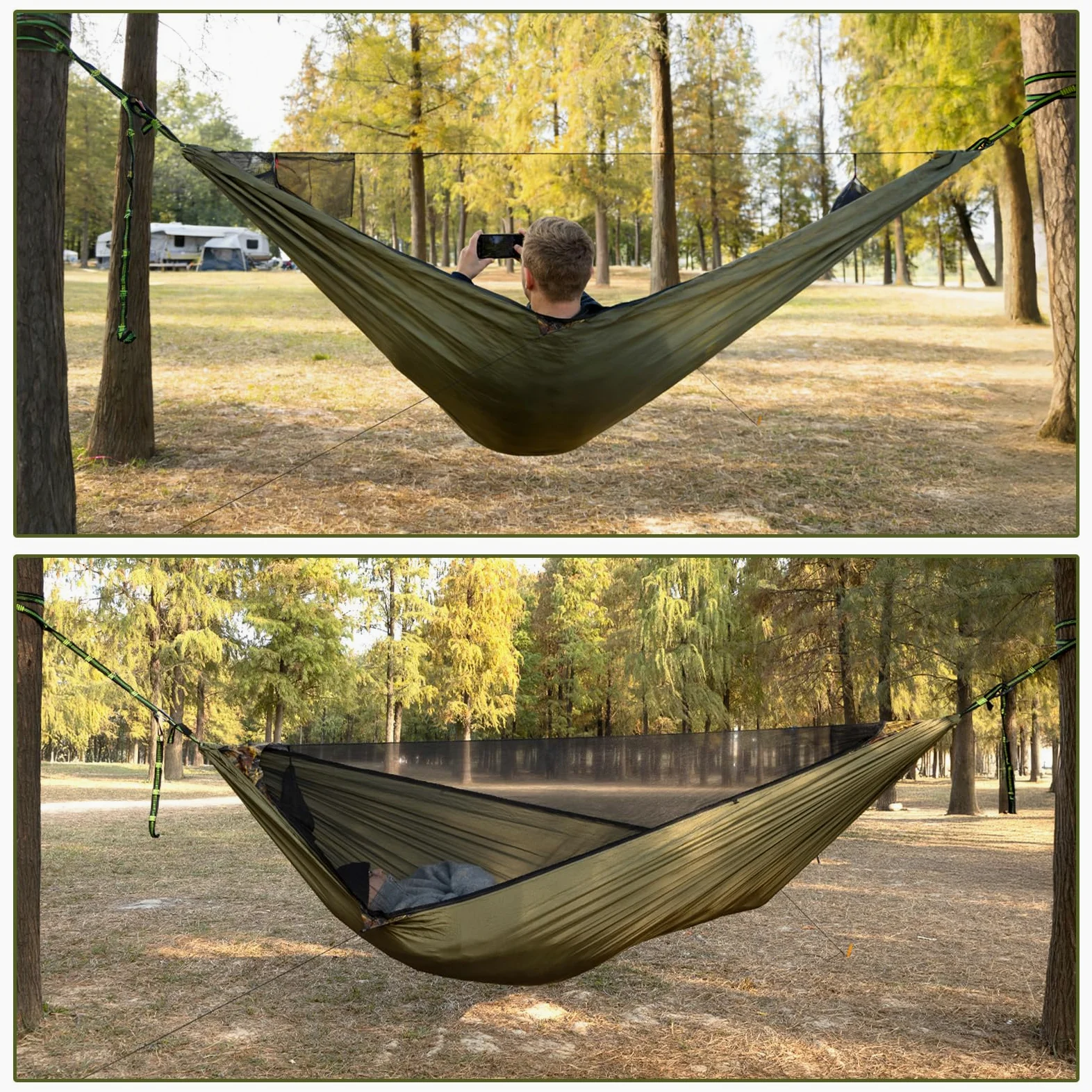 Nigt Cat Hamac Extérieur pour 1 Personne: Hamac Moustiquaire Léger Suspendu avec Matelas Gonflable pour Camping Bivouac Et Randonnée
