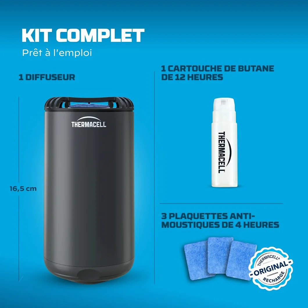 THERMACELL Diffuseur Anti Moustiques Extérieur 20m² Inodore Sans Fil 3 Recharges Noir