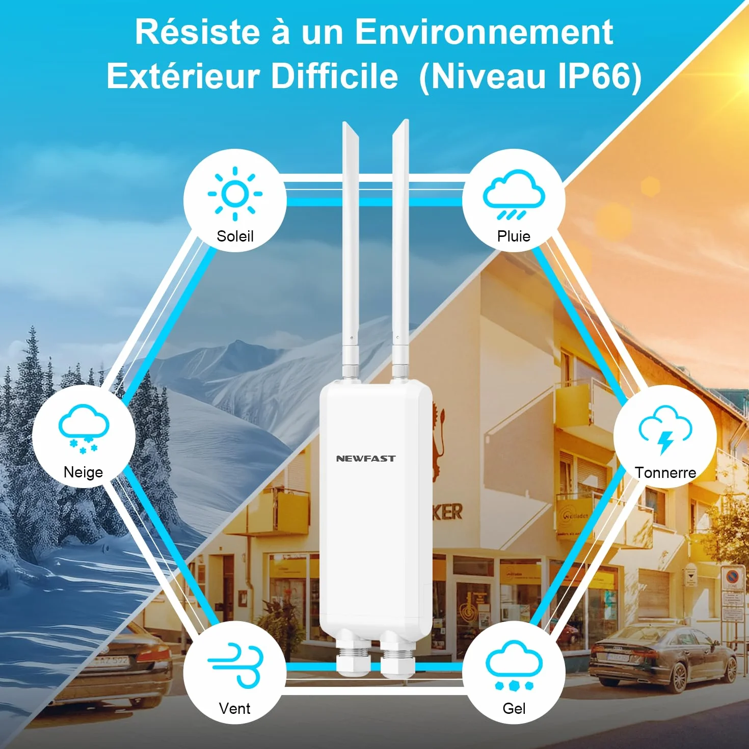 NEWFAST NF-A882 Point d'accès WiFi Extérieur AC1200 IP66 Répéteur WiFi Longue Portée Gigabit LAN/WAN Double Bande