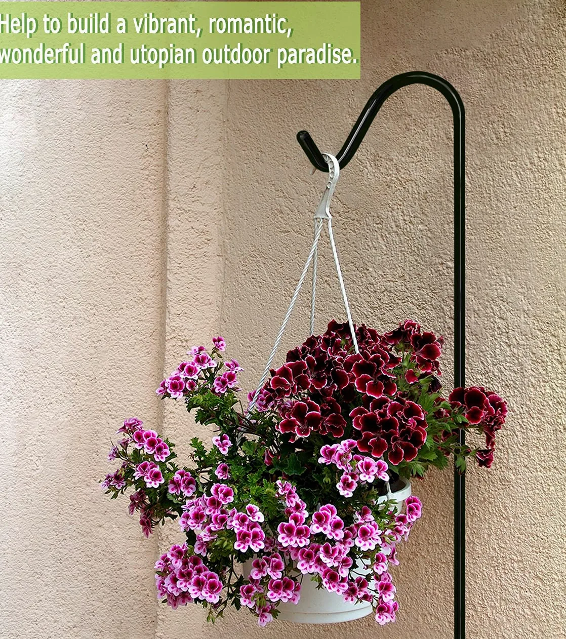 Garbuildman Lot de 1 crochet de berger de 233,7 cm de haut avec base à 5 fourchettes, support réglable et robuste pour mangeoire à oiseaux, pour extérieur, noir brillant