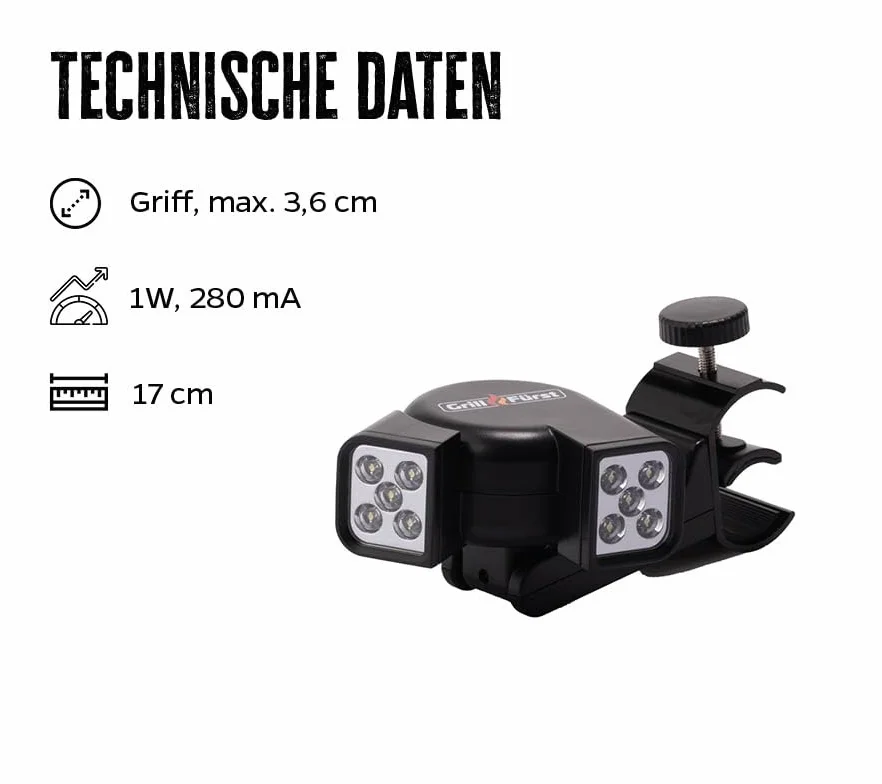 Grillfürst Universal LED Grill Light - Lumière BBQ orientable deux têtes pour grilles gaz