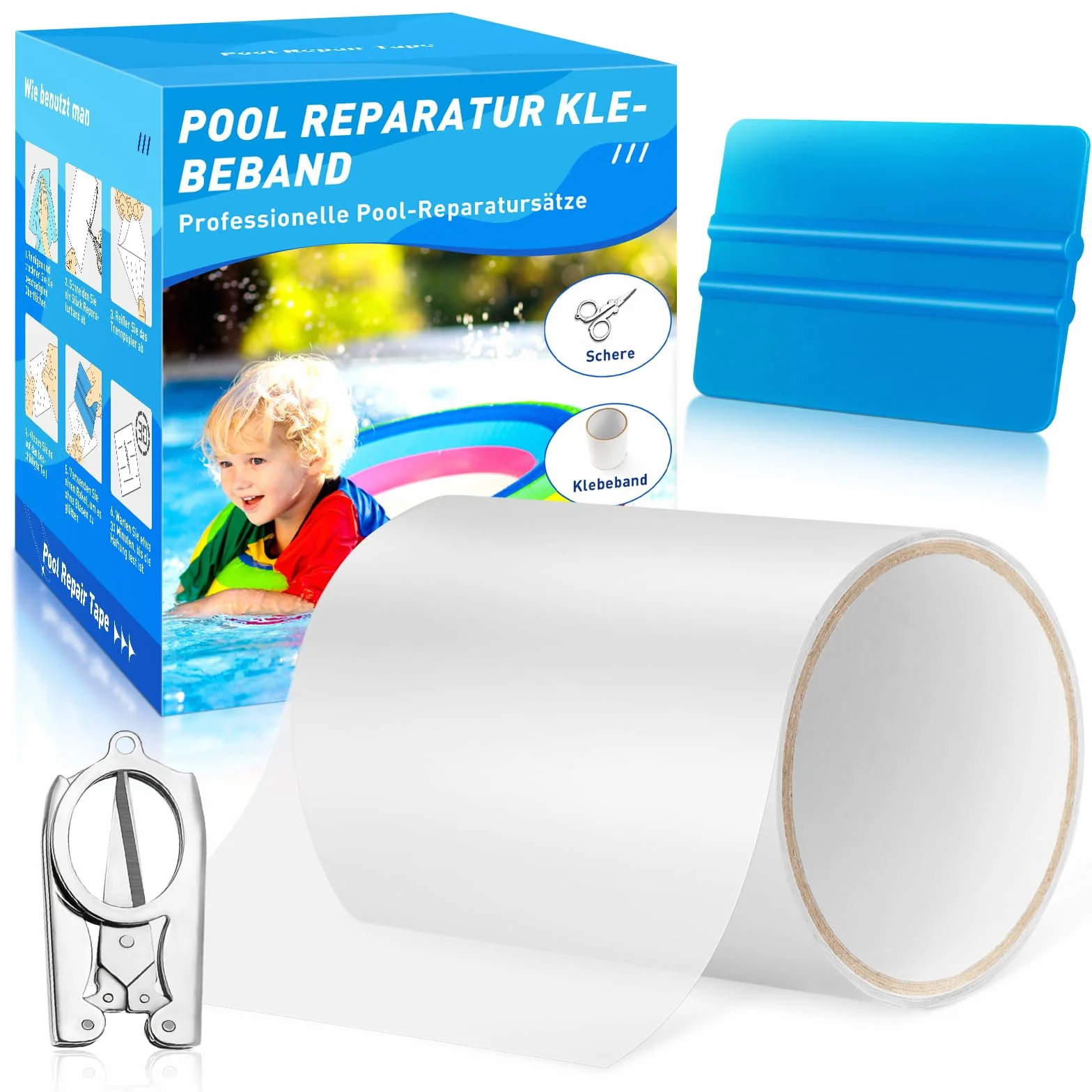 Rustine Piscine Kit Reparation Liner Piscine 10x150cm Scotch Etanche Eau pour Spa Gonflable