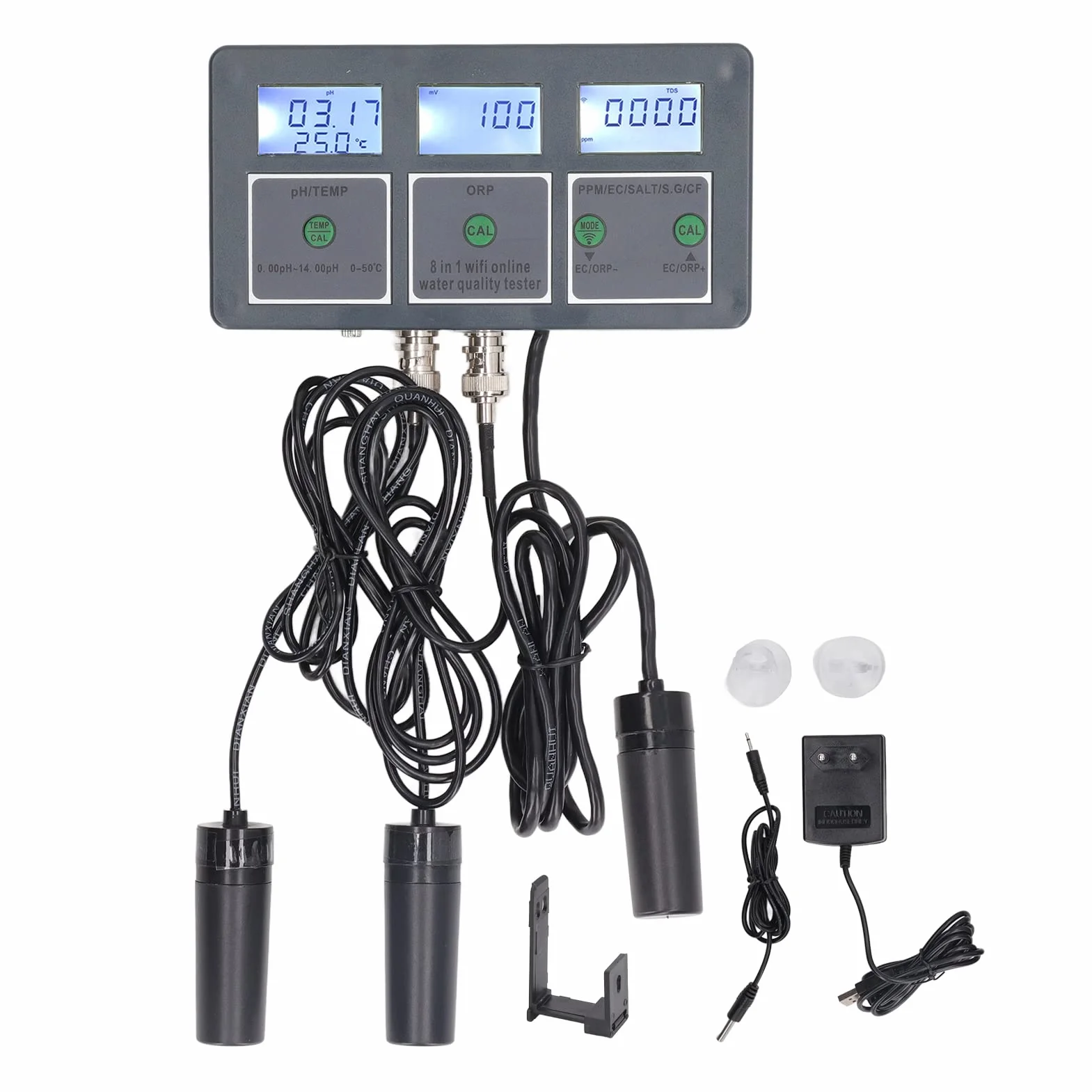Testeur de Qualité de l'eau, 8 en 1 Testeur S.G Ph EC Salt Orp Tds CF Temp, Portable Kit d'analyse de l'eau pour l'eau Potable, Les piscines, Aquariums, Détecteur Hydroponique