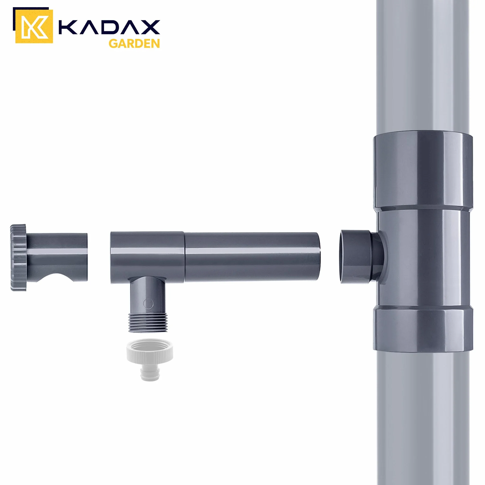 KADAX Collecteur d'eau de pluie 80 mm pour tuyau de descente, avec valve intégrée, gris