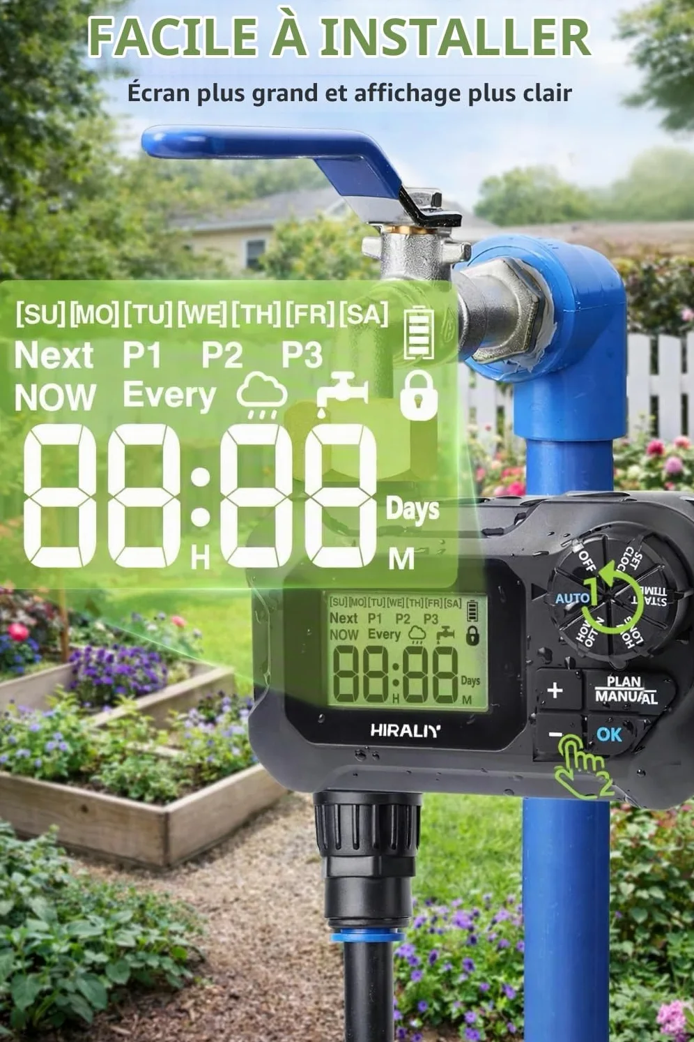 HIRALIY Kits d'irrigation goutte à goutte automatique de 15,2 m avec minuterie de jardin, système d'arrosage de jardin pour terrasse, pelouse, kit de système d'irrigation rapide avec minuterie d'eau