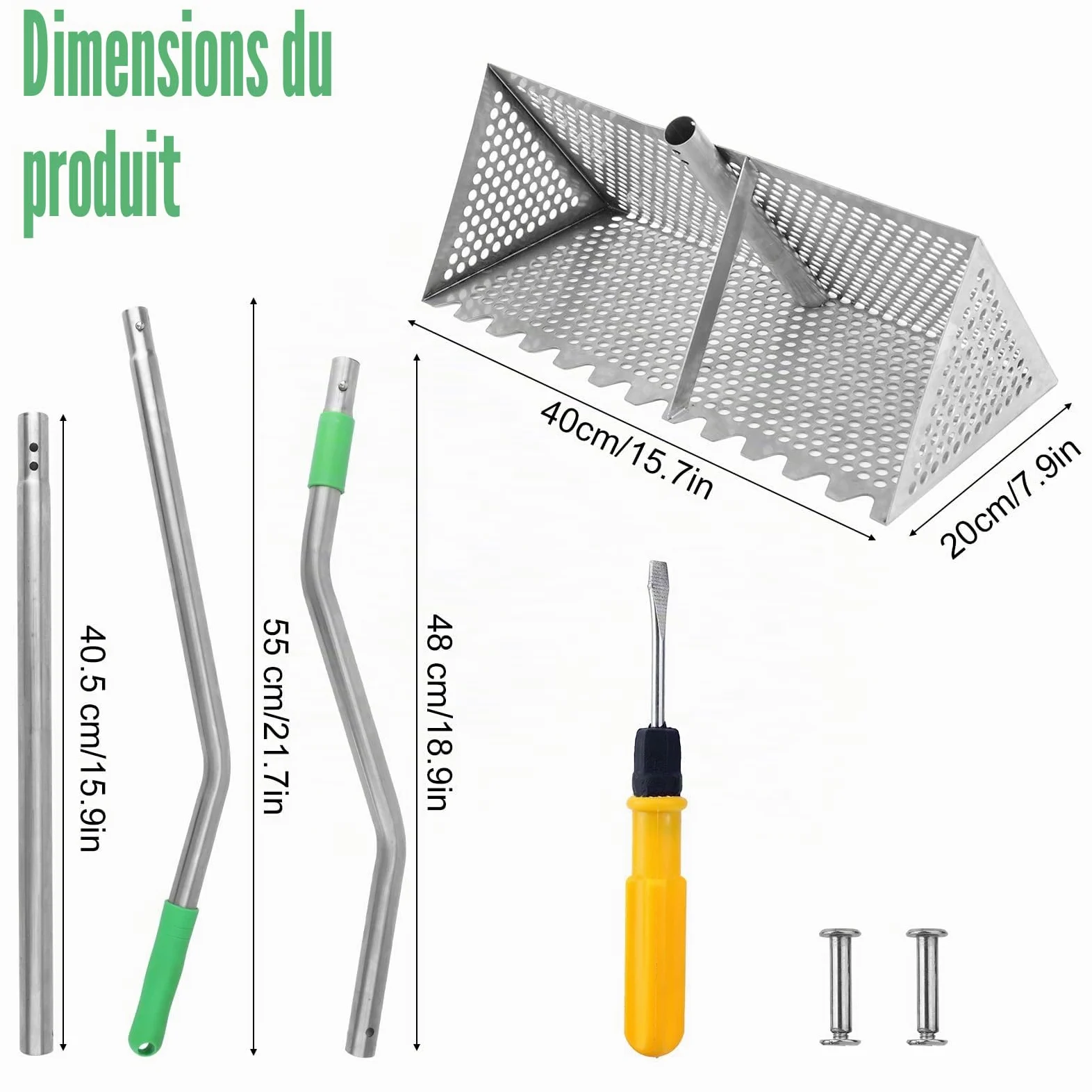BOXOB Râteau à Puces de Sable pour la Plage, Pelle Puces Pêche Détachable Dents Pointues Panier Large Râteau de Plage Tamis à Sable Durable Pelle Outils Pratiques pour Trouver