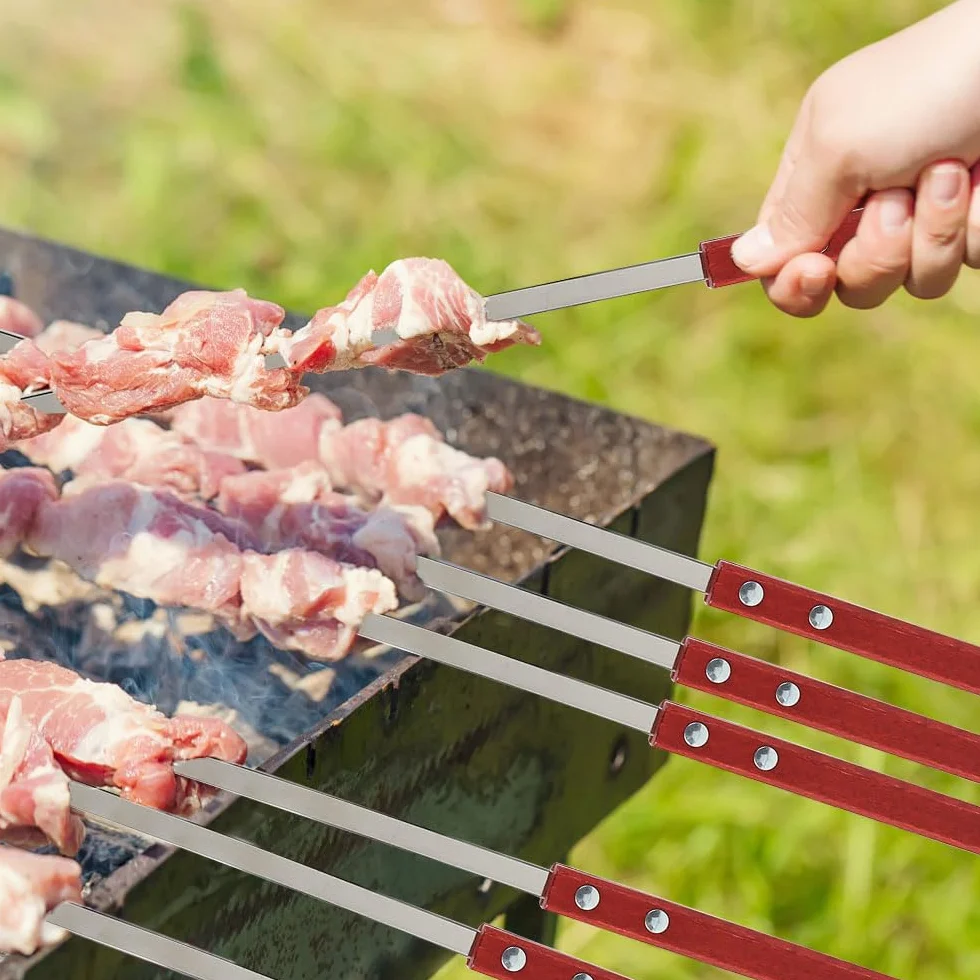 Jadin Brochettes Barbecue Inox 42cm Kebab Manche Bois Réutilisable Résistante Chaleur Sac
