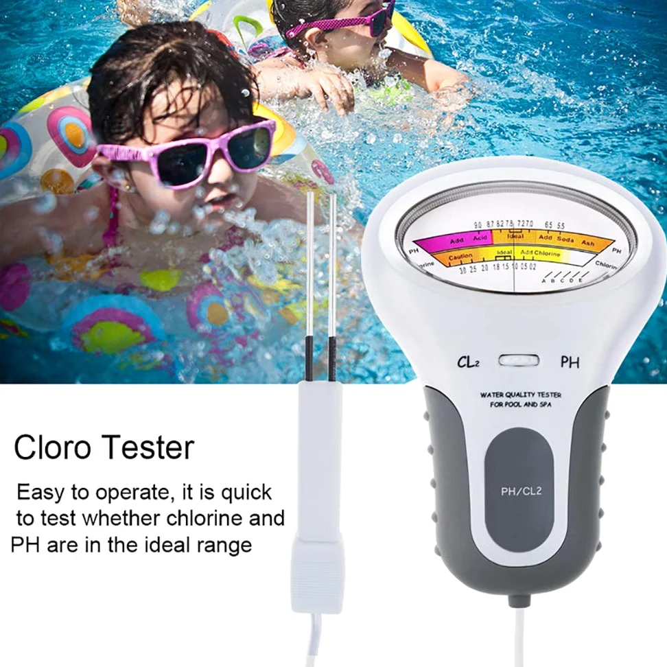 Testeur de niveau de chlore et de pH 2 en 1 - Portable - Analyse de la qualité de l'eau - Pour piscine, spa, aquarium