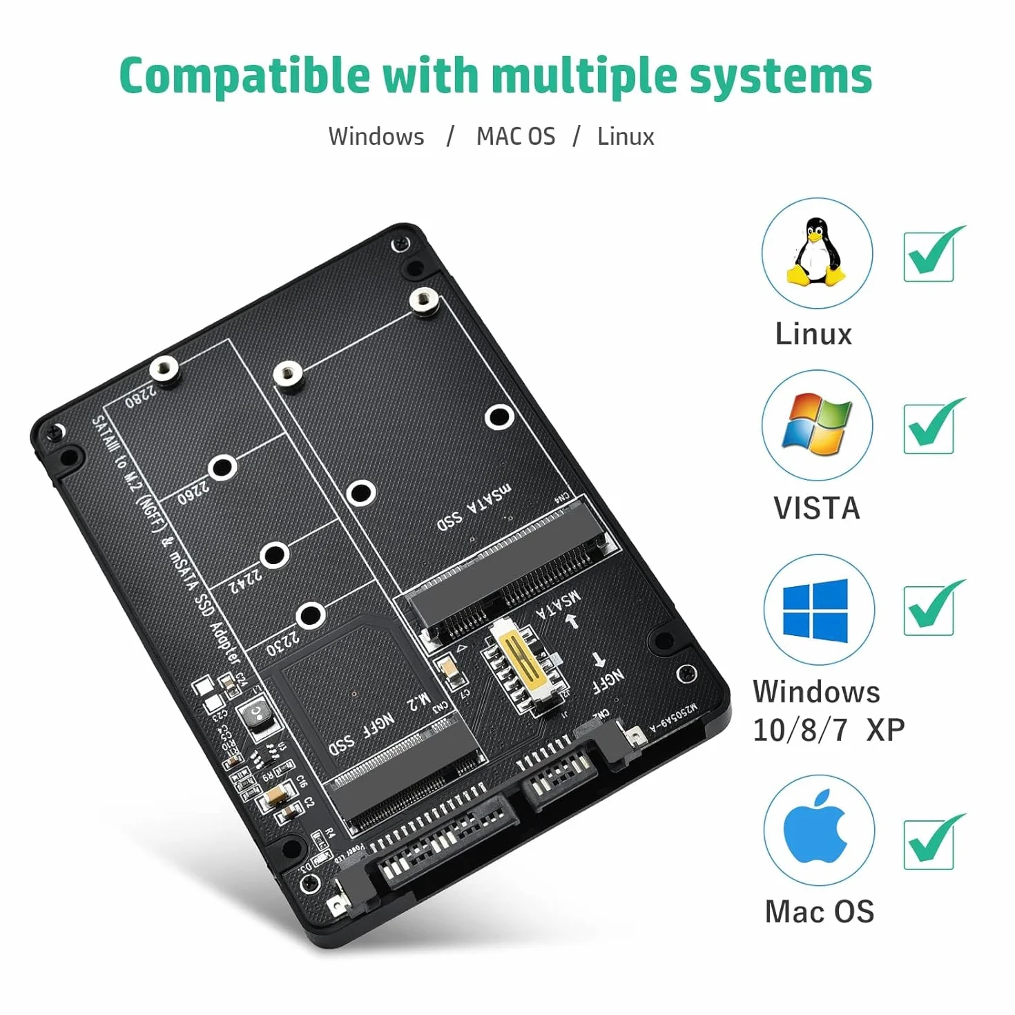 ELUTENG Adaptateur M.2 SATA vers 2,5" SATA 3.0, Compatible MSATA/M.2 NGFF 2280 2260 2242 2230, Clé B/B&M