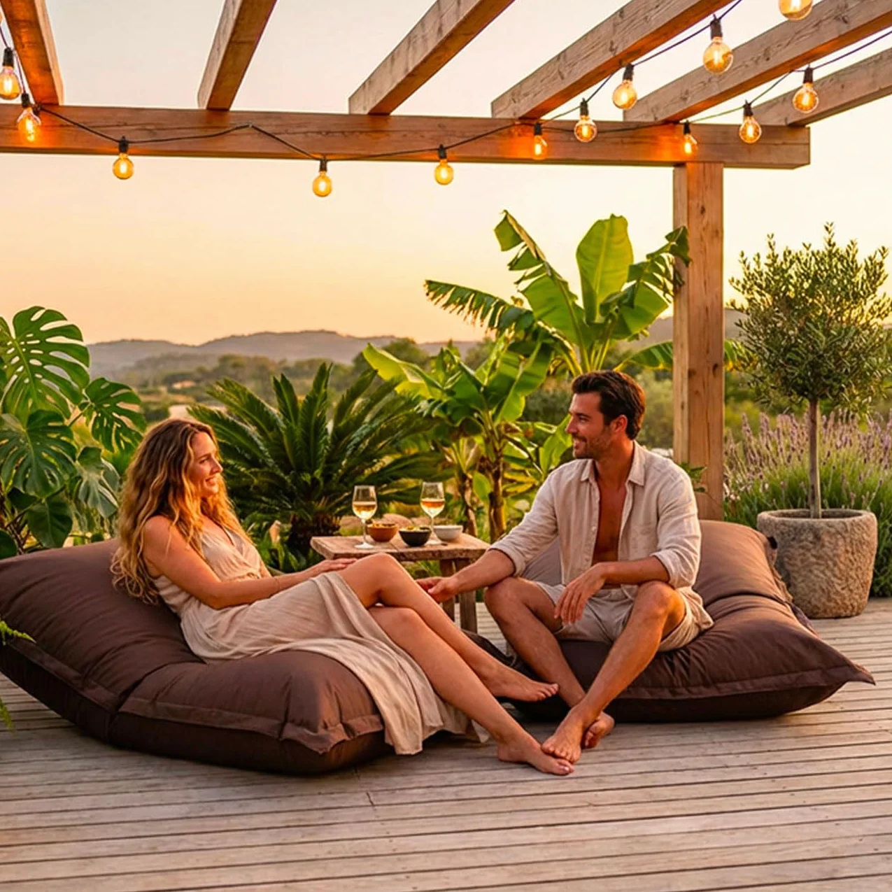 LIVEDECO - Pouf Extérieur, Outdoor, Jardin, Terrasse, Marron Chocolat BiG52 Iron RAW