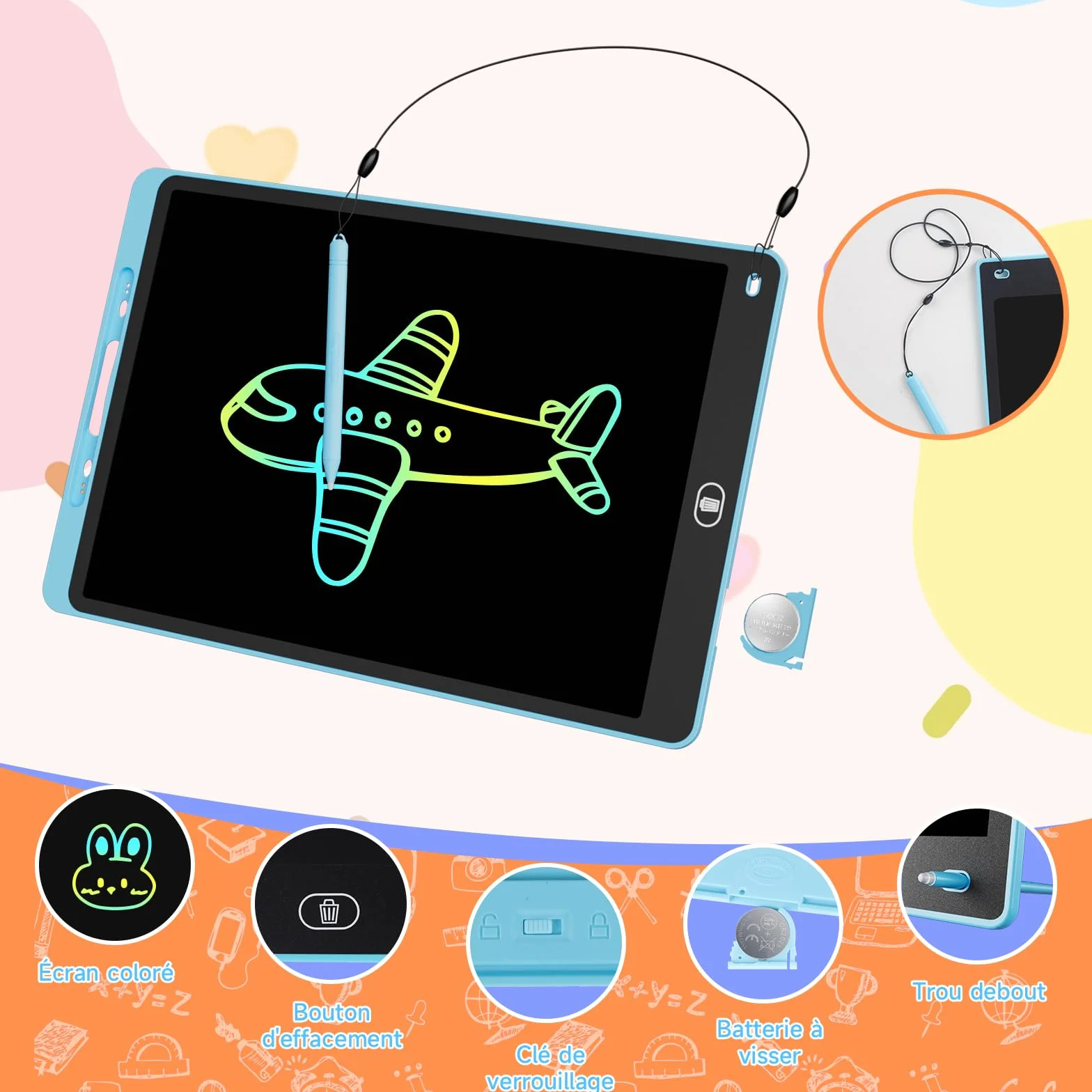 Tablette d'écriture LCD 12 Pouces Lot de 3 - Ardoise Magique Enfant avec Écran Sensible Pression & Couleurs Arc-en-Ciel